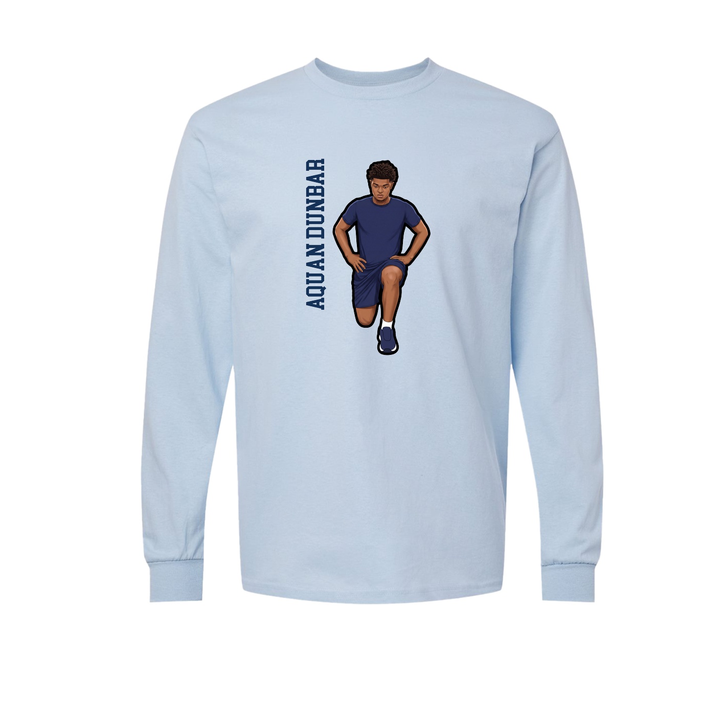 Long Sleeve Tee — Name Vertical in Light Blue