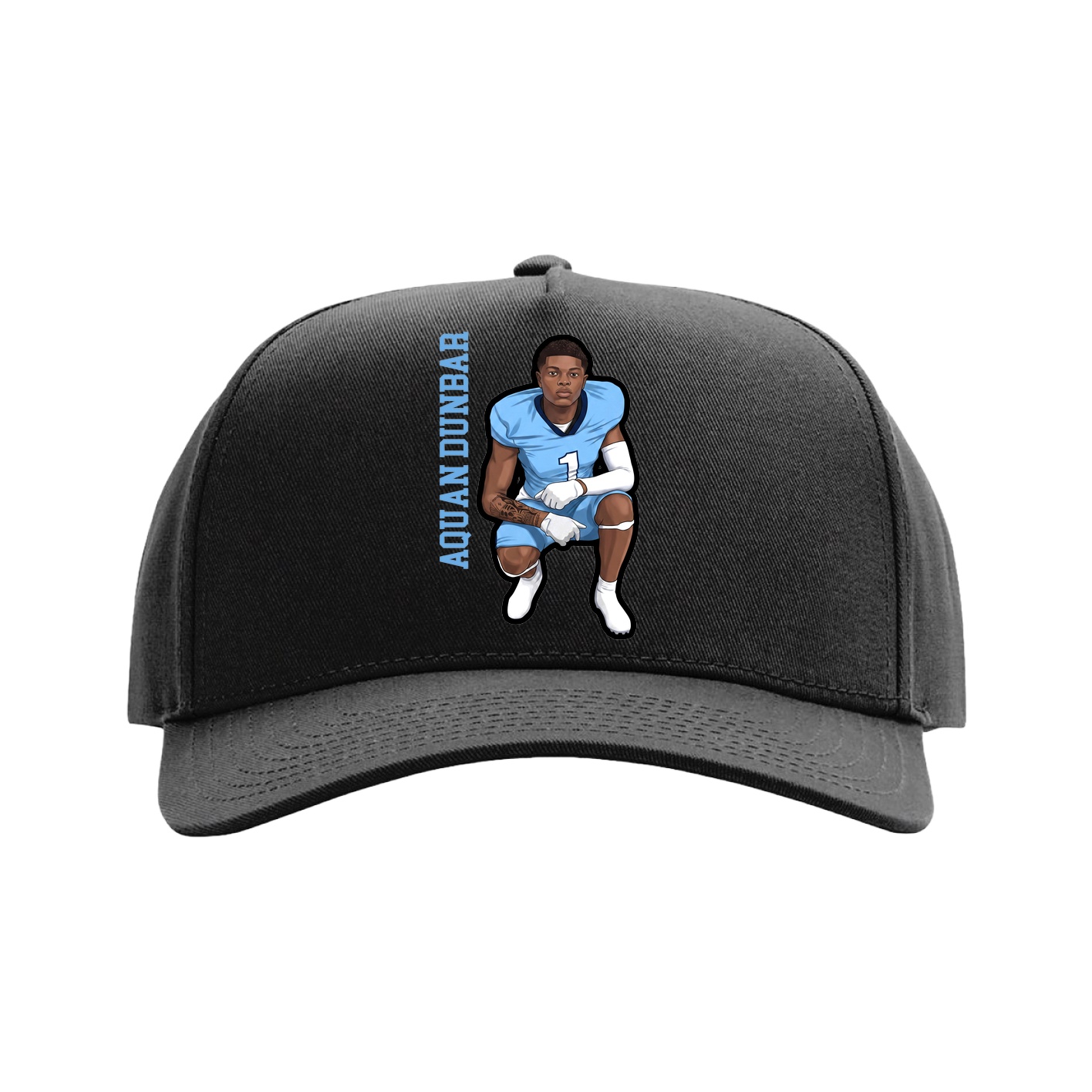 Full Fabric Five-Panel Champ Cap — Name Vertical in Black