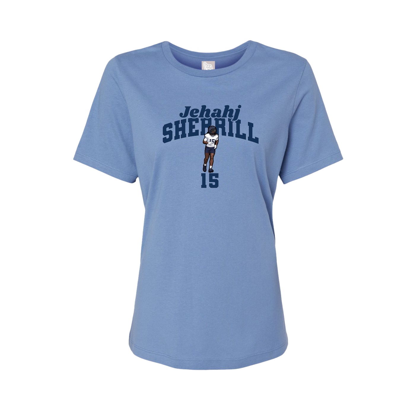 Fitted Women's Tee — Signature Arch in Powder Blue