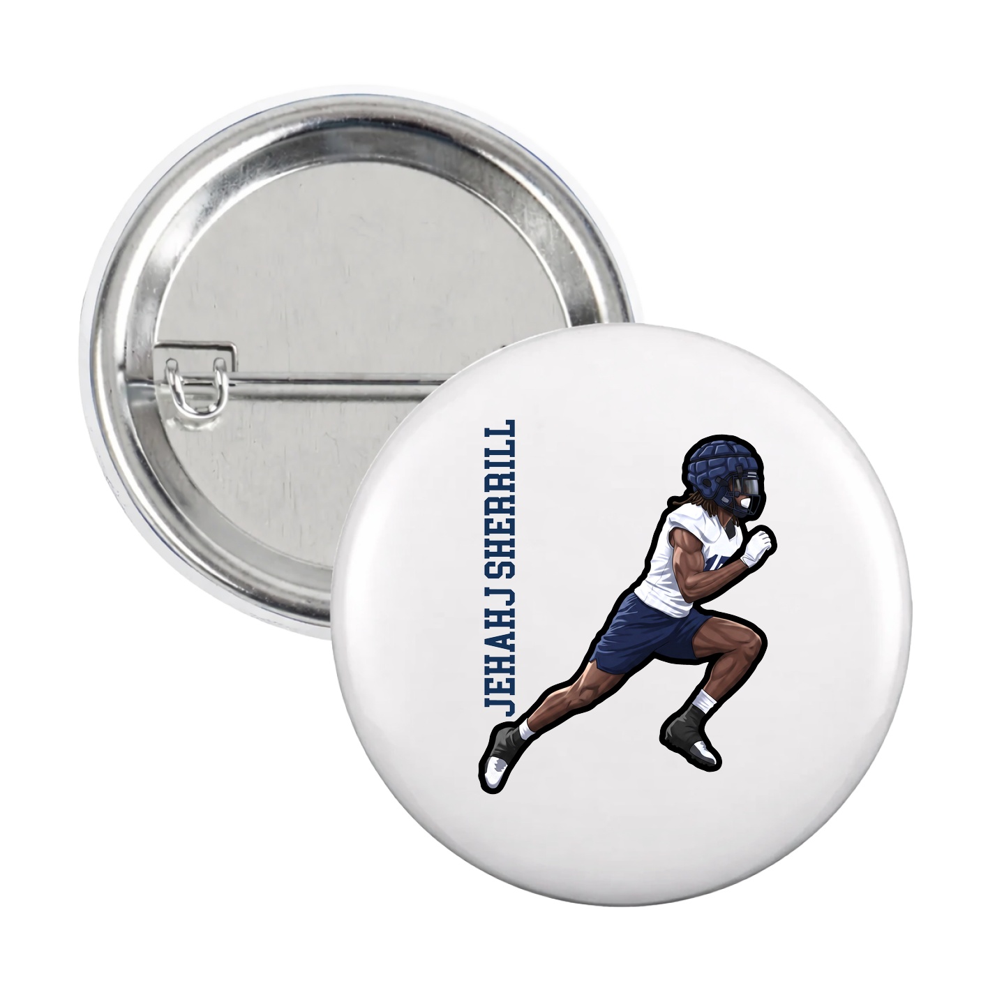 Game Day Button — Name Vertical in White