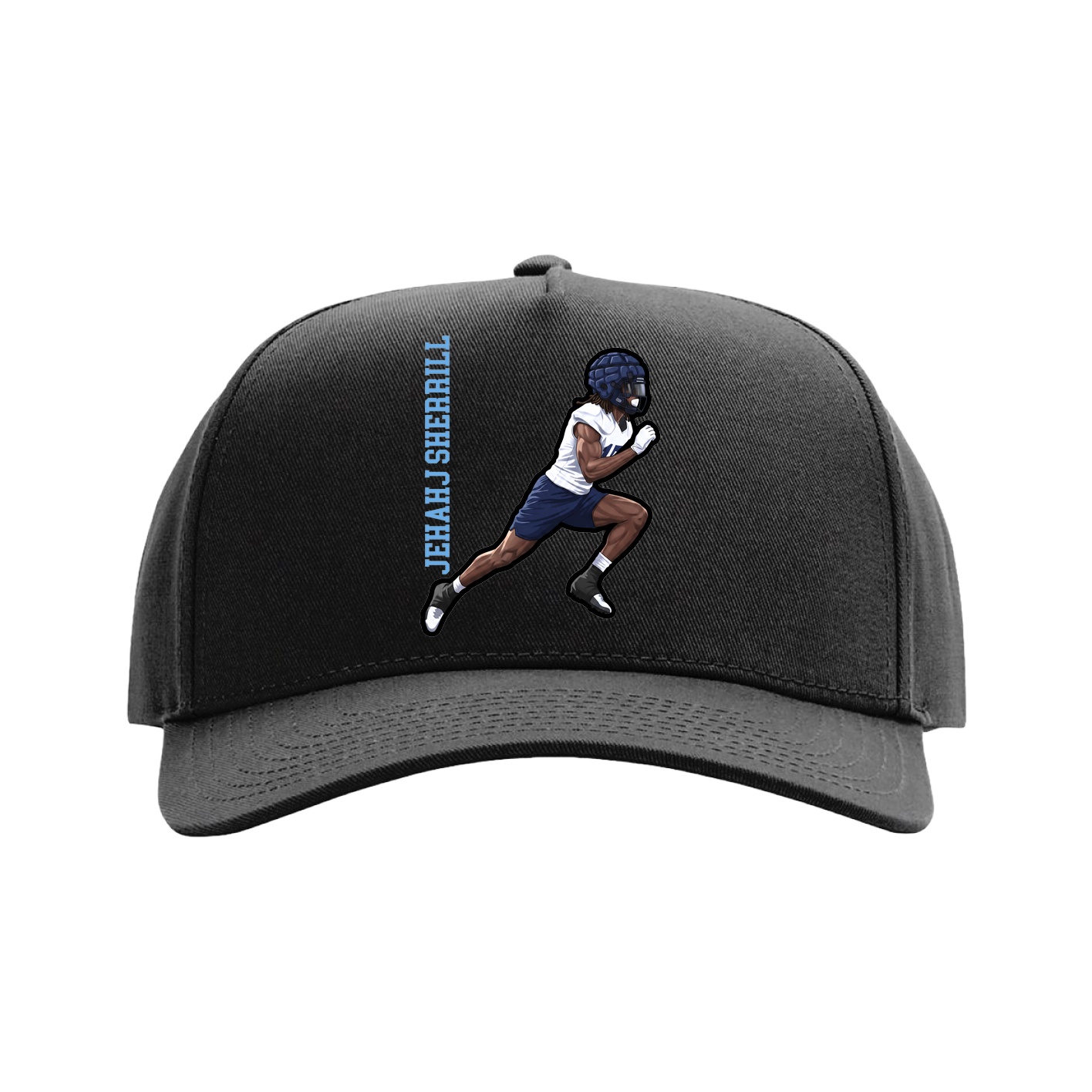 Full Fabric Five-Panel Champ Cap — Name Vertical in Black