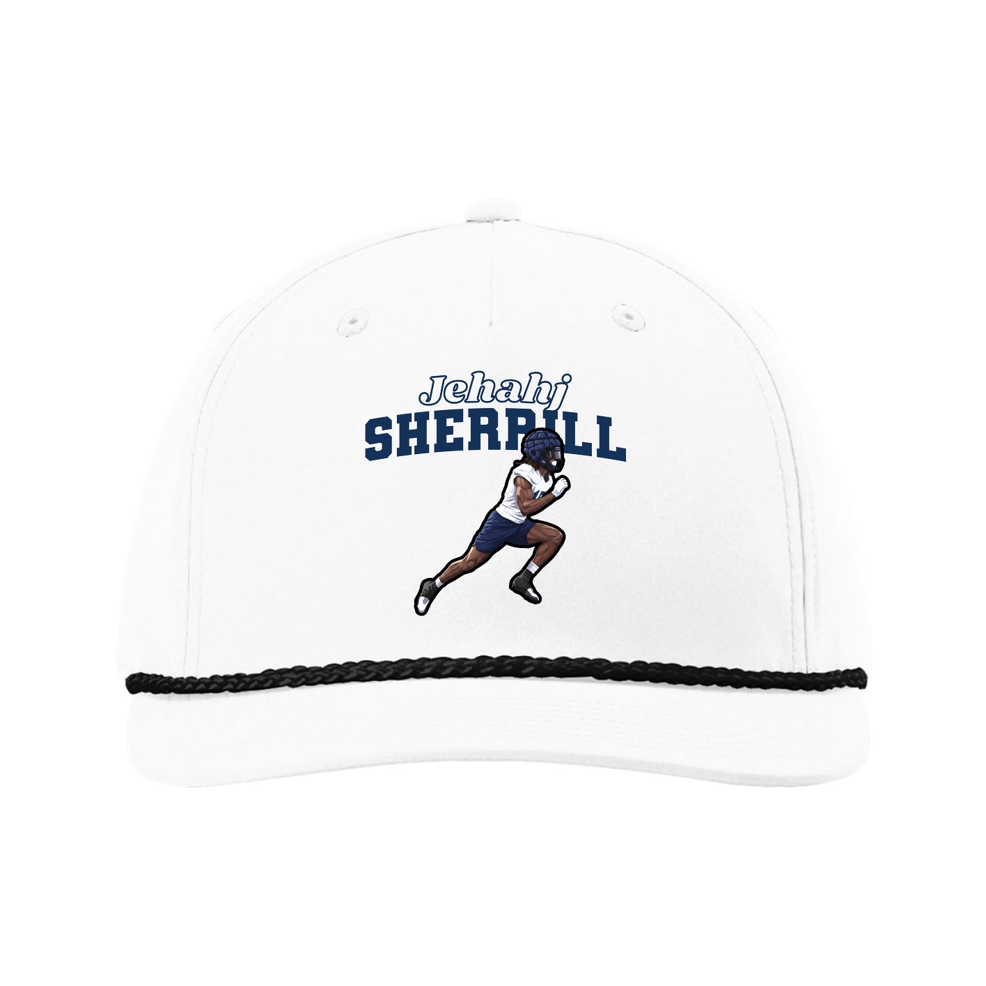 Five-Panel Classic Rope Cap — Name Arch in White