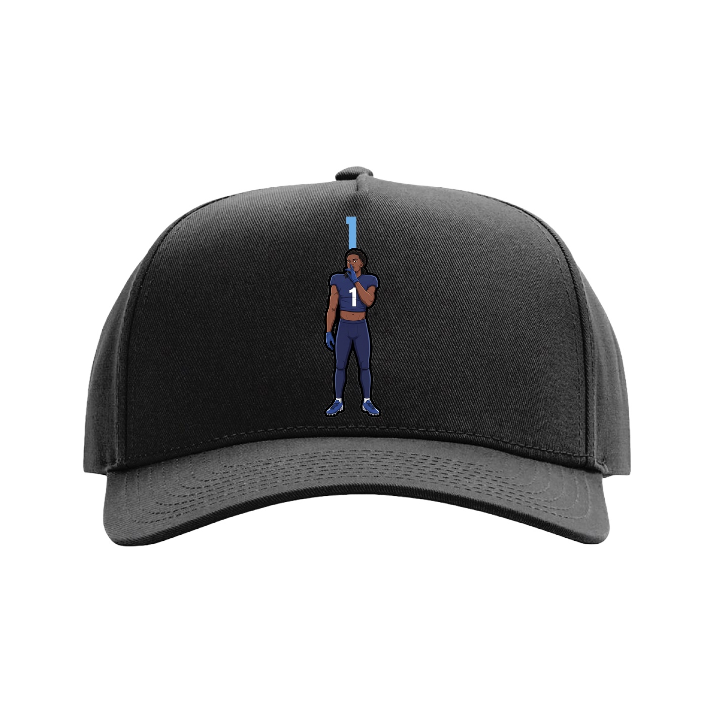 Full Fabric Five-Panel Champ Cap — Number Top in Black