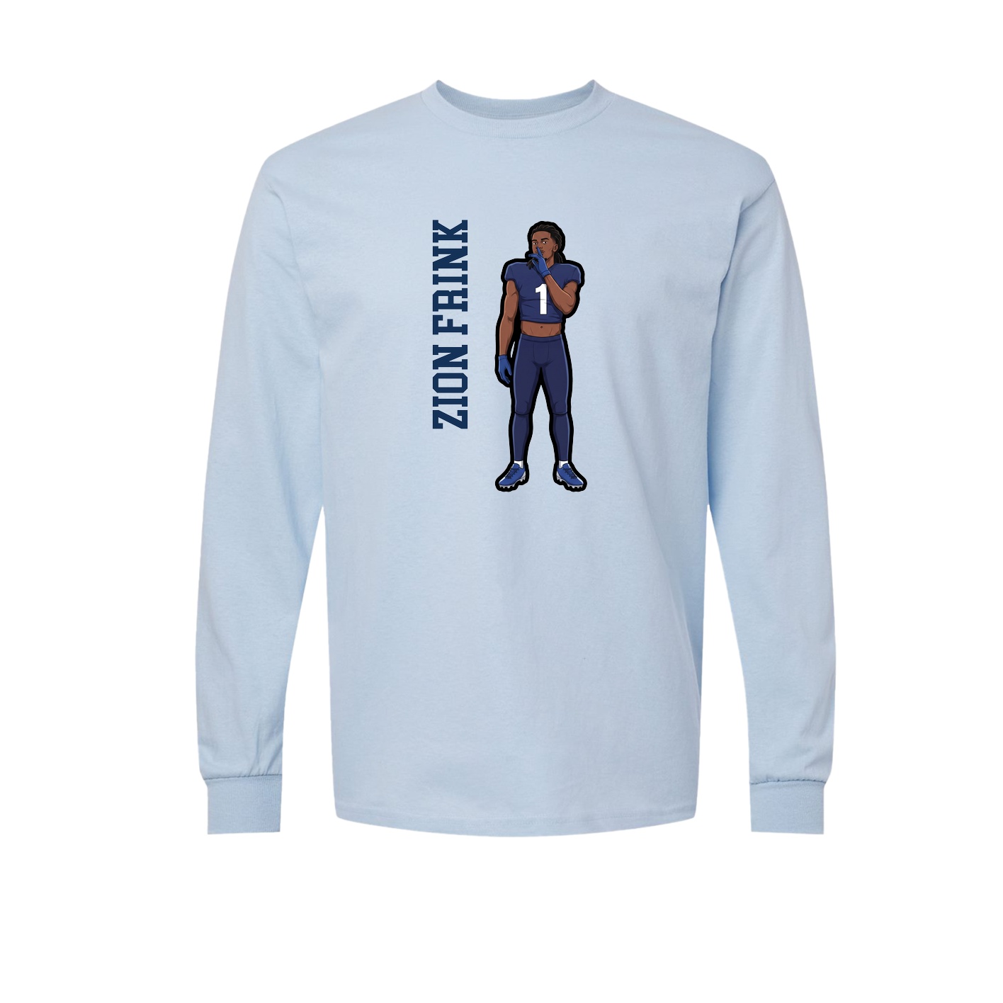 Long Sleeve Tee — Name Vertical in Light Blue