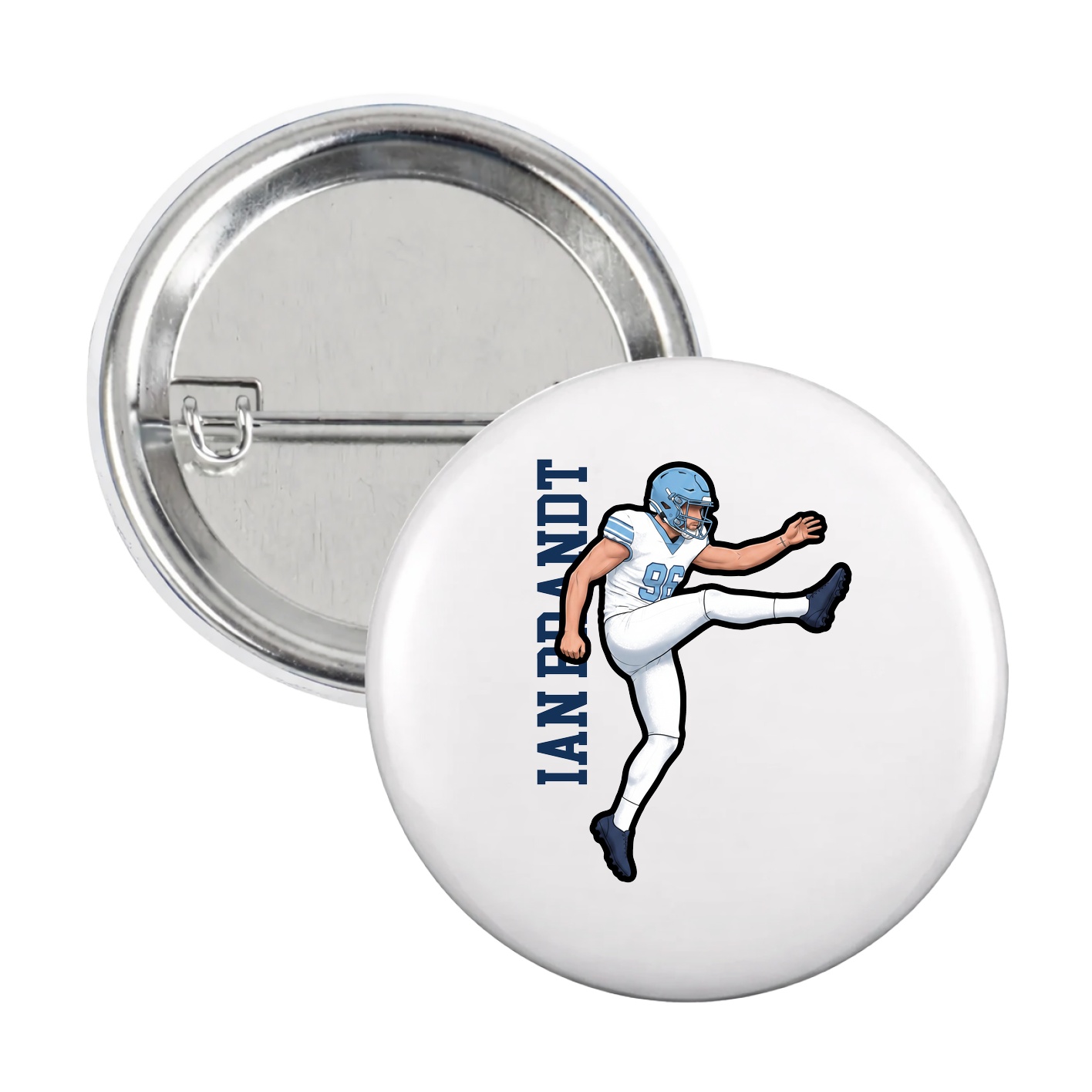 Game Day Button — Name Vertical in White