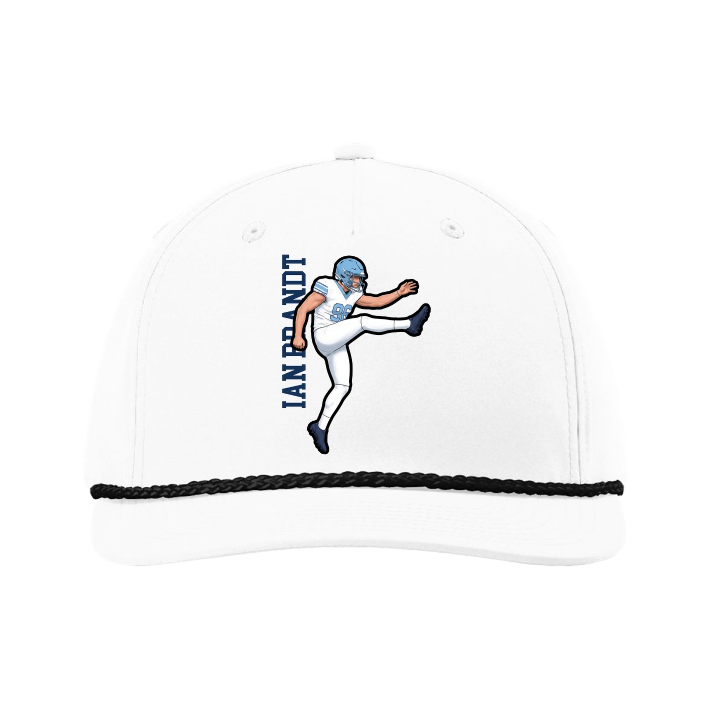 Five-Panel Classic Rope Cap — Name Vertical in White