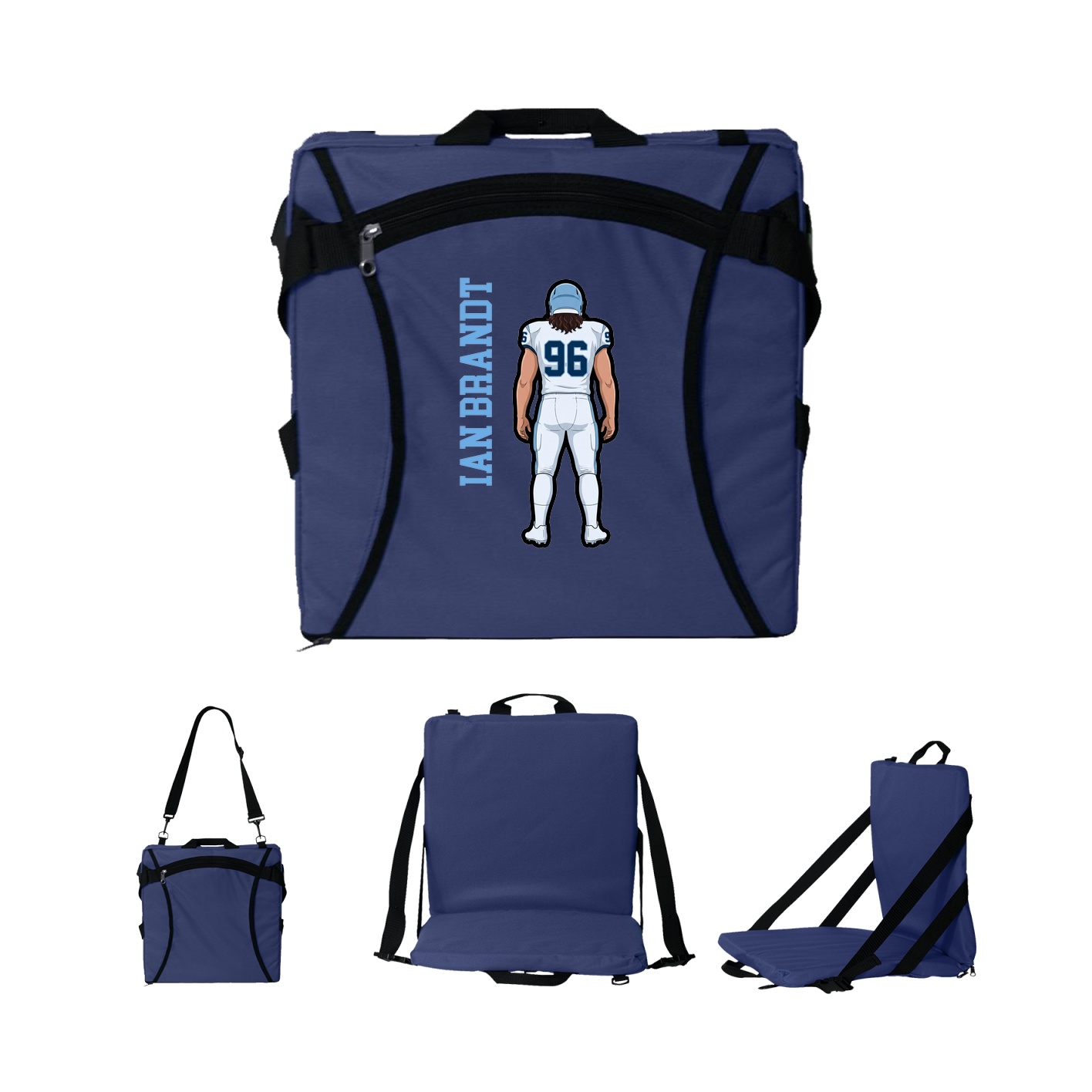 Folding Stadium Seat — Name Vertical in Navy
