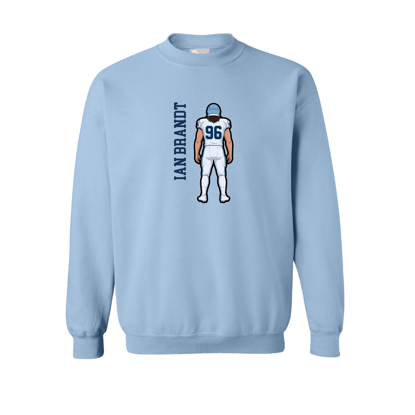 Fleece Crew — Name Vertical in Light Blue