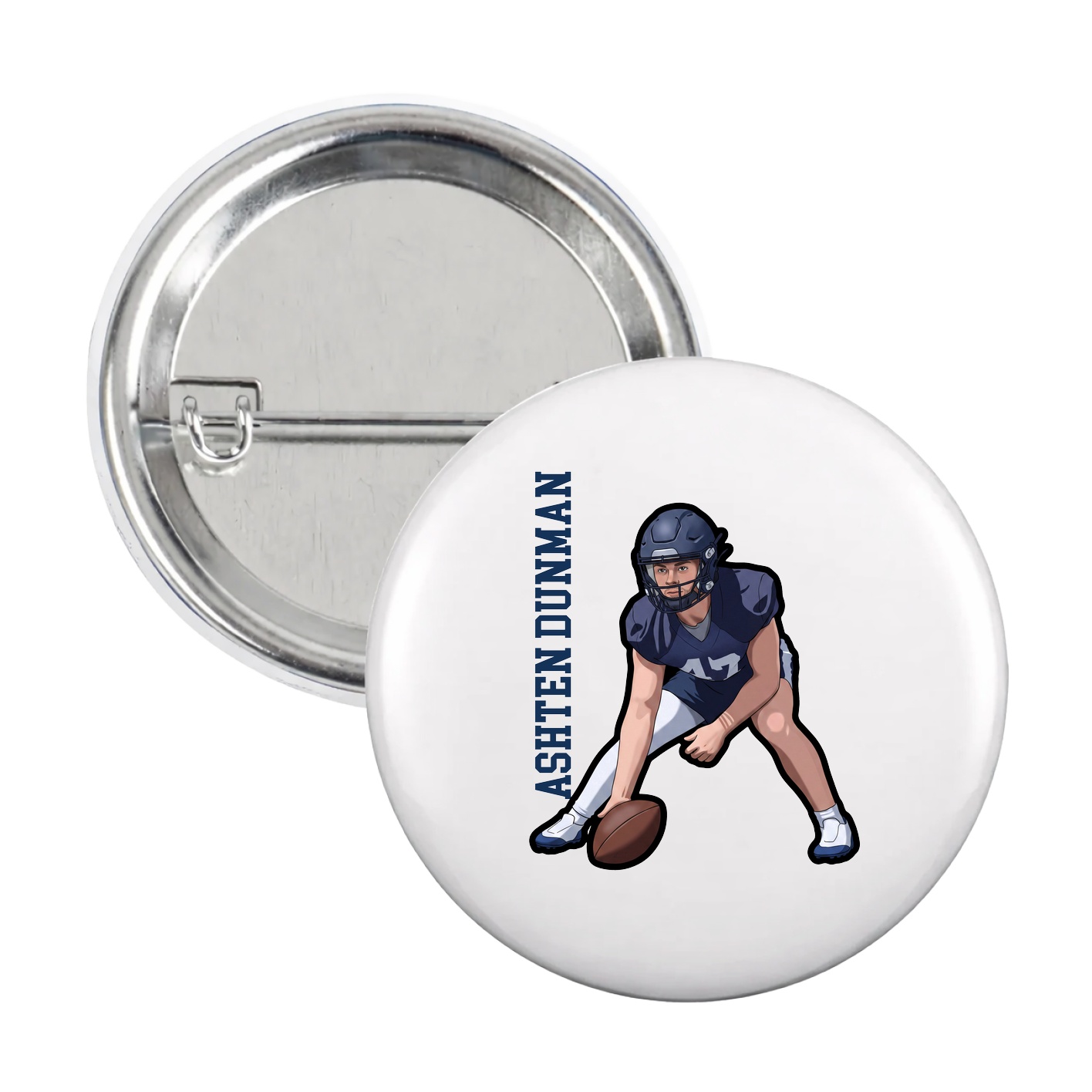 Game Day Button — Name Vertical in White