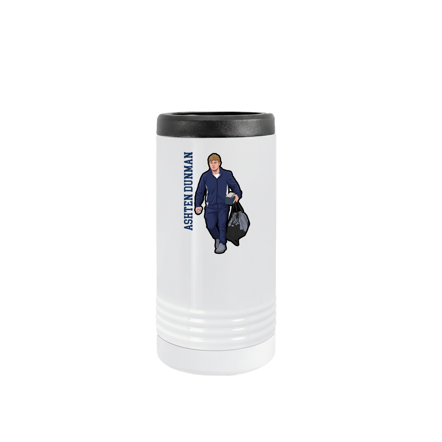 Slim Beverage Holder — Name Vertical in White