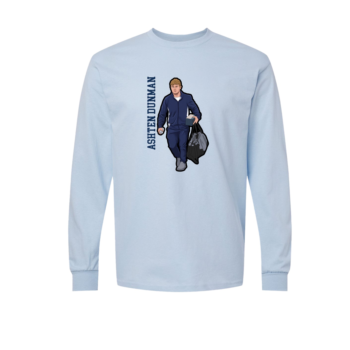 Long Sleeve Tee — Name Vertical in Light Blue