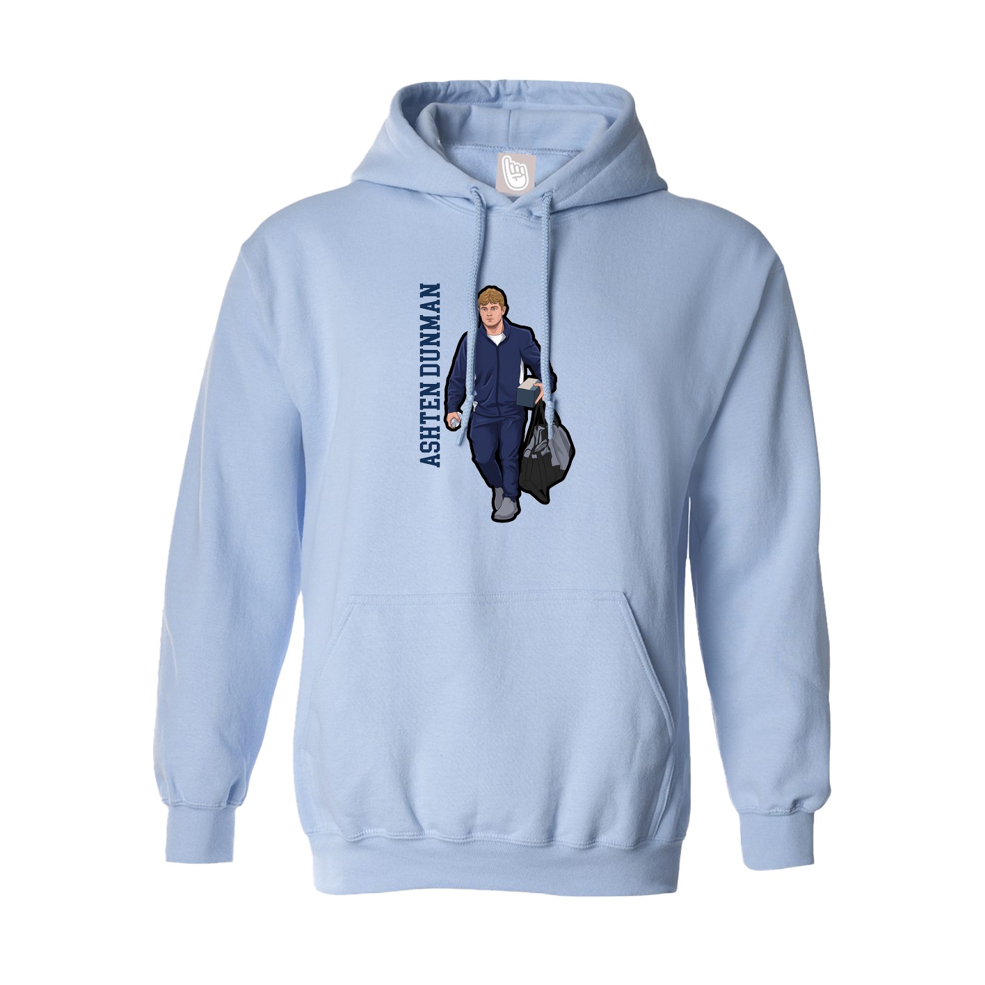 Hoodie — Name Vertical in Light Blue