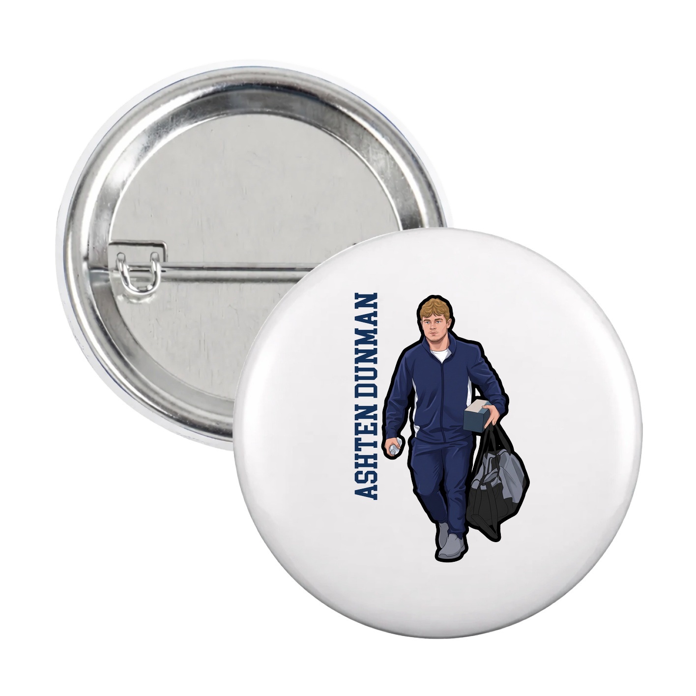 Game Day Button — Name Vertical in White