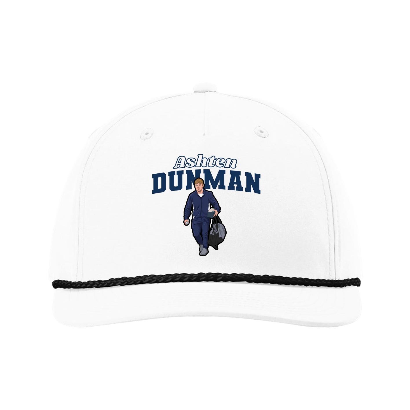 Five-Panel Classic Rope Cap — Name Arch in White