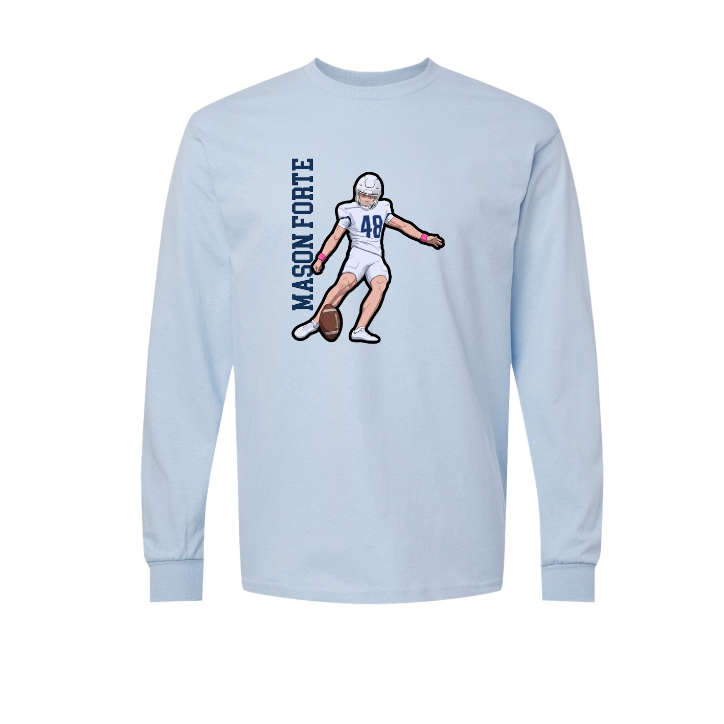Long Sleeve Tee — Name Vertical in Light Blue