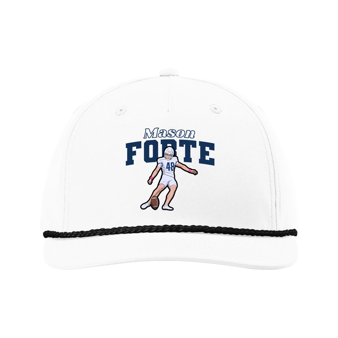Five-Panel Classic Rope Cap — Name Arch in White