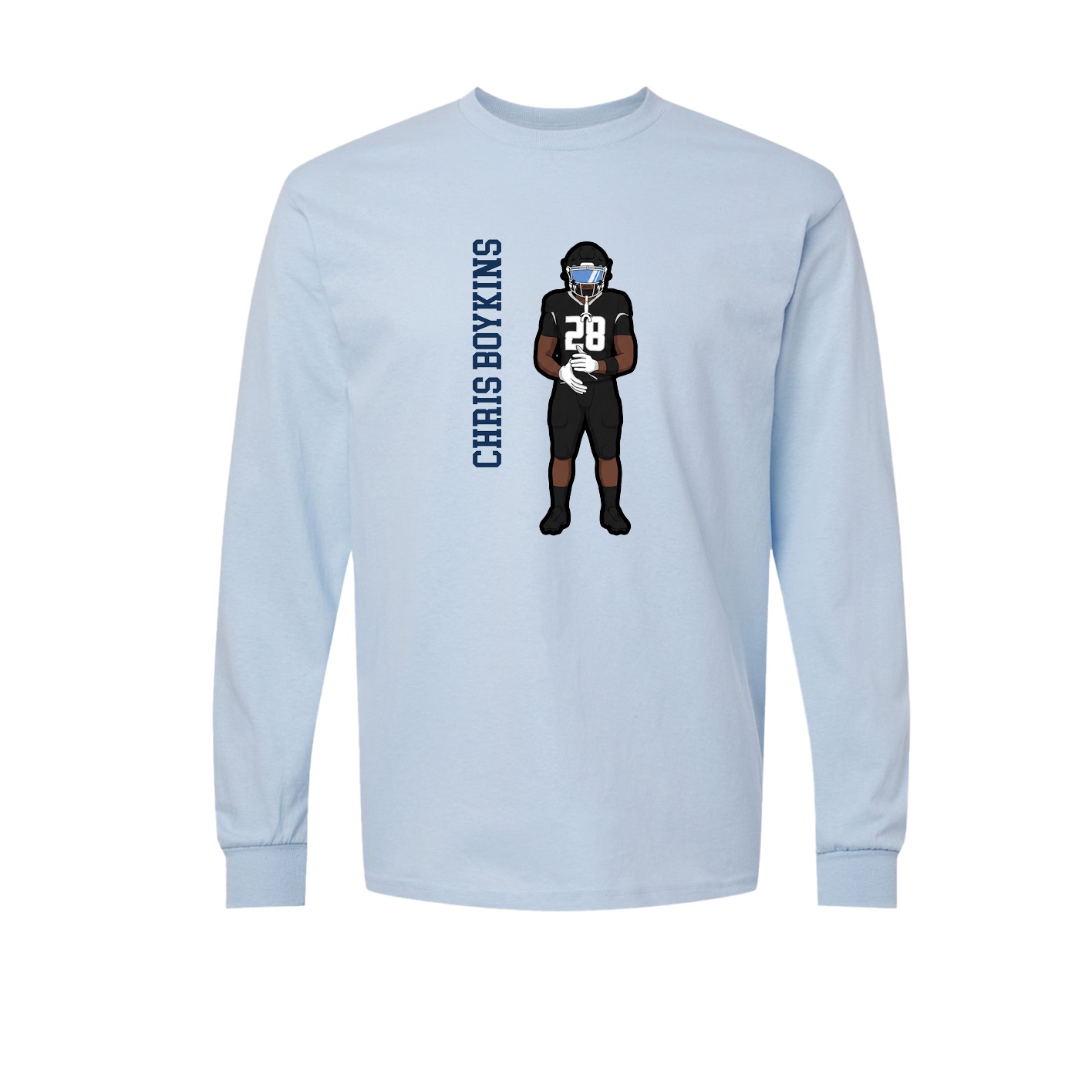 Long Sleeve Tee — Name Vertical in Light Blue