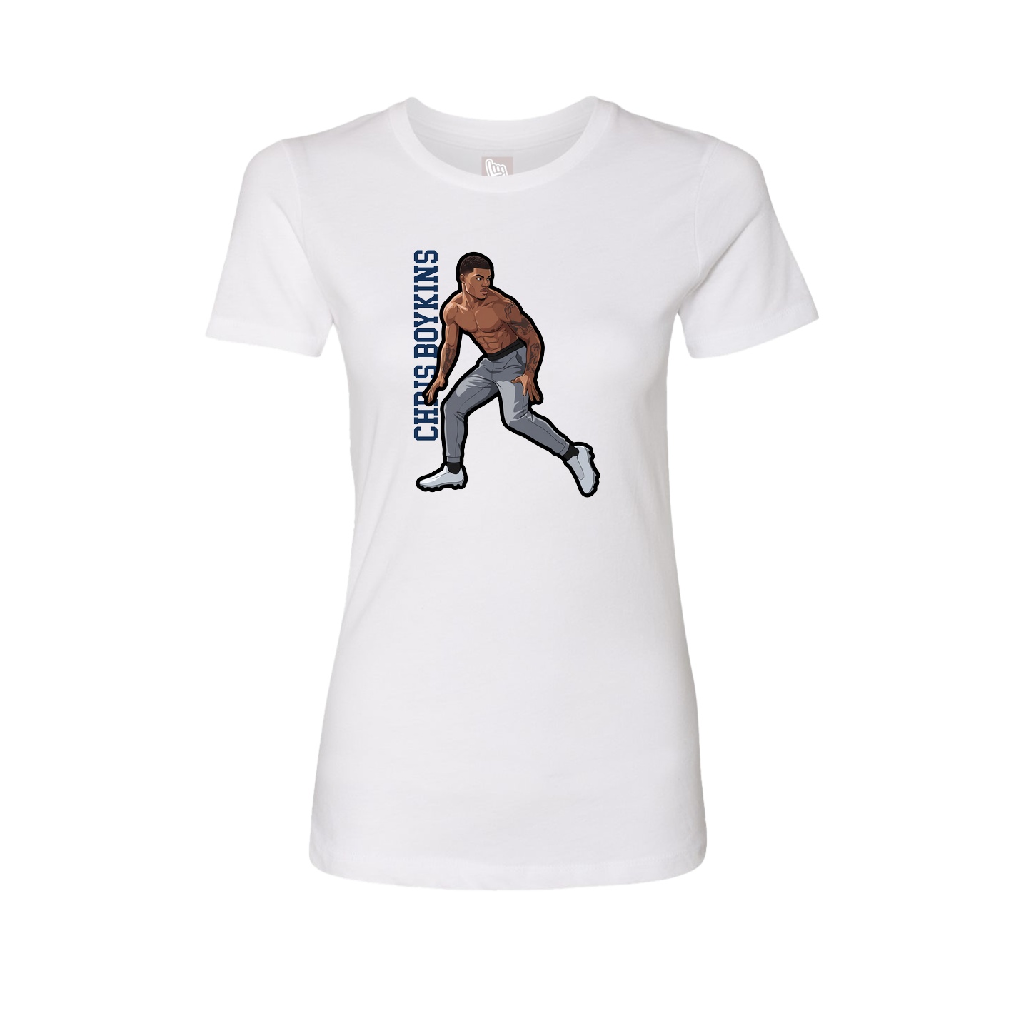 Fitted Women's Tee — Name Vertical in White