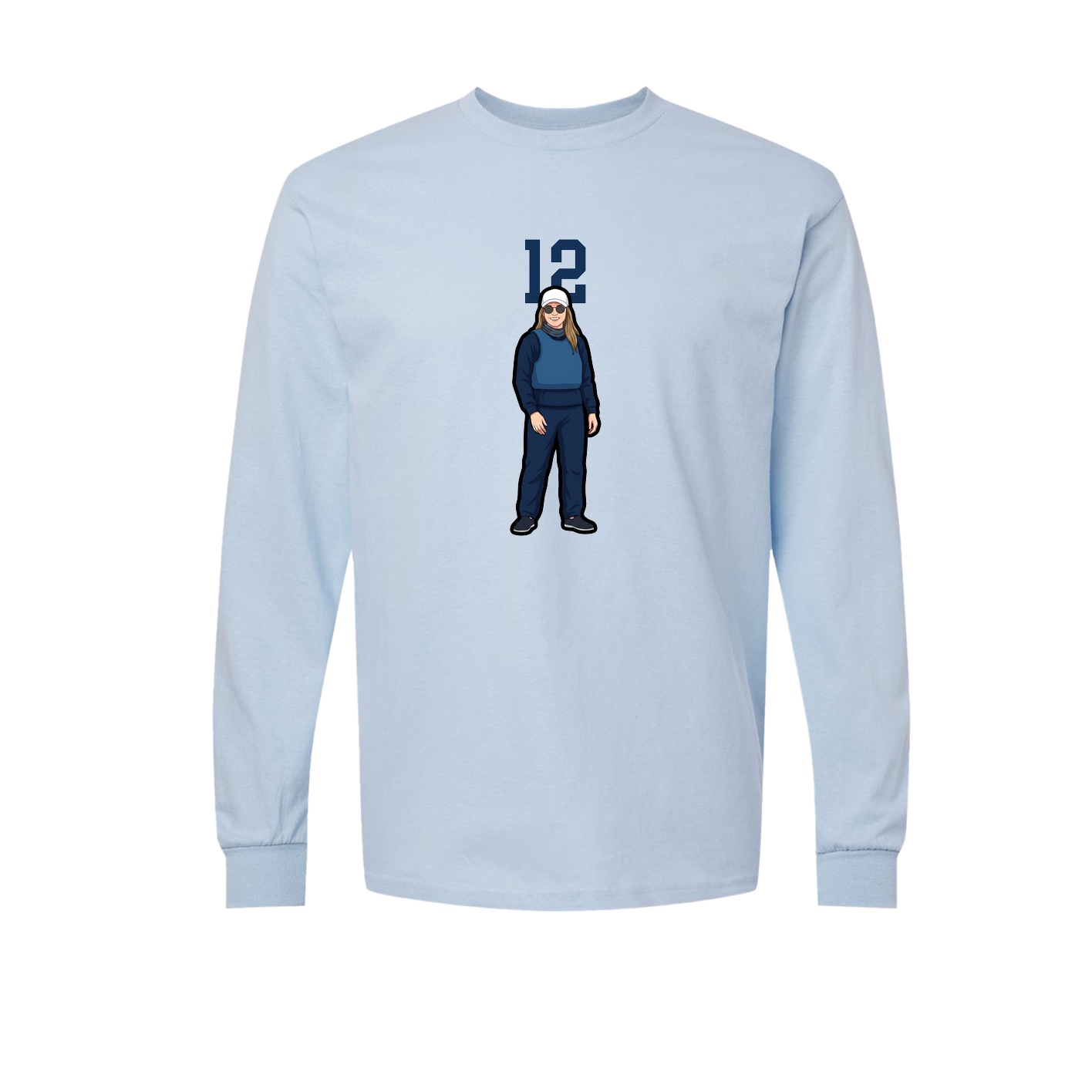 Long Sleeve Tee — Number Top in Light Blue