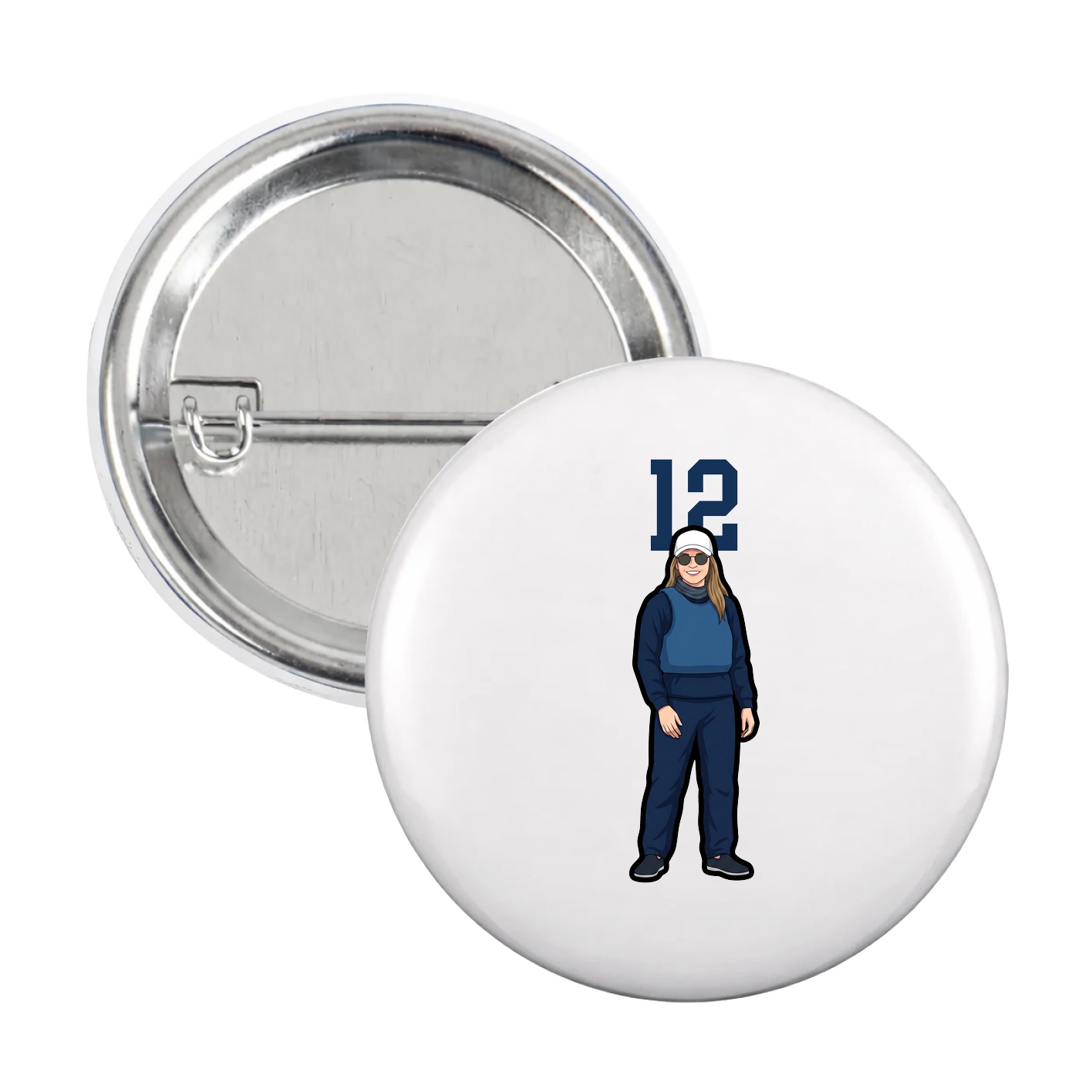 Game Day Button — Number Top in White