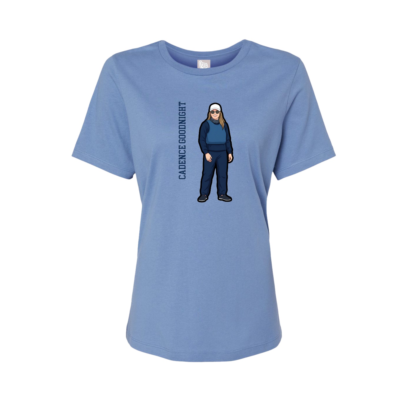 Womens Tee — Name Vertical in Powder Blue