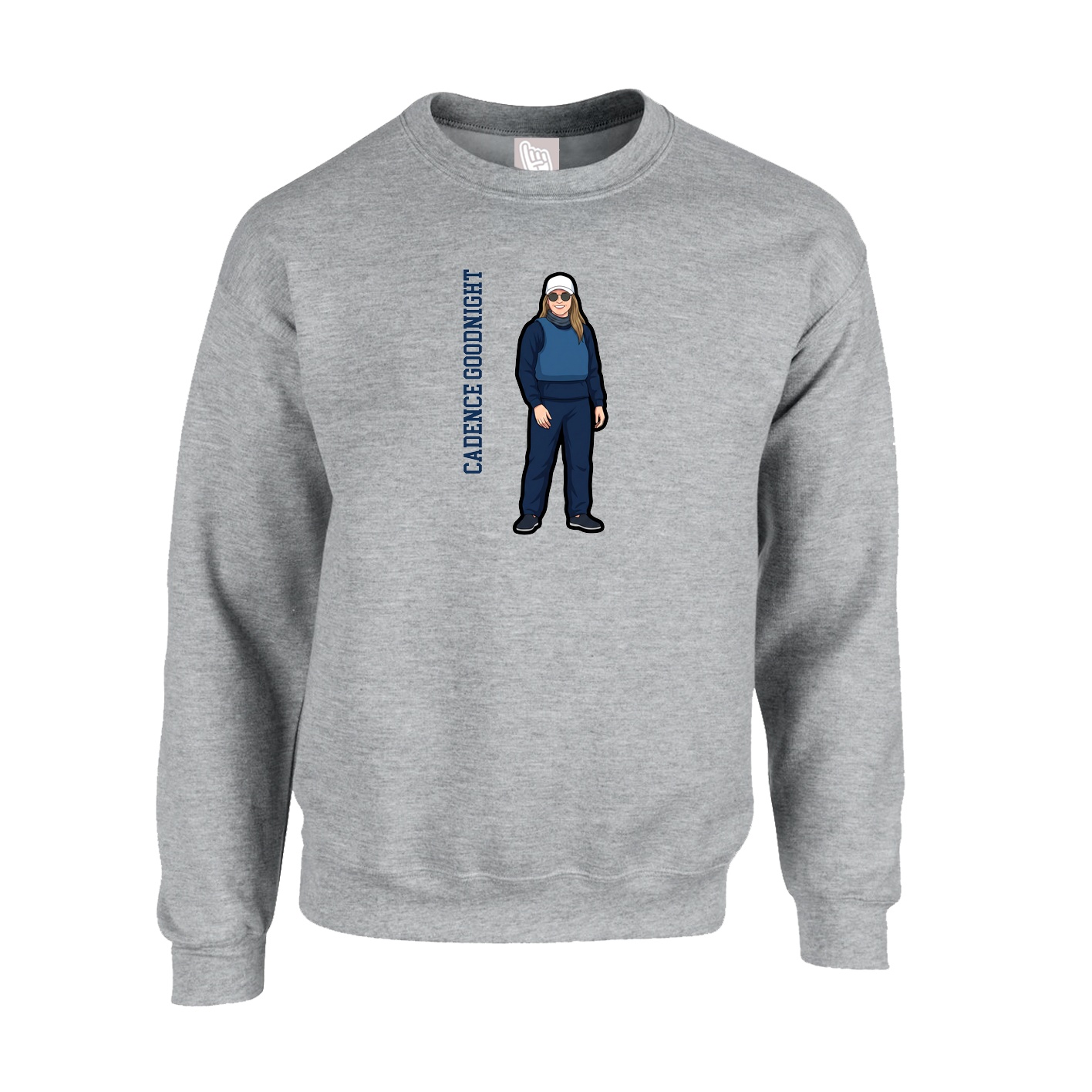 Fleece Crew — Name Vertical in Grey
