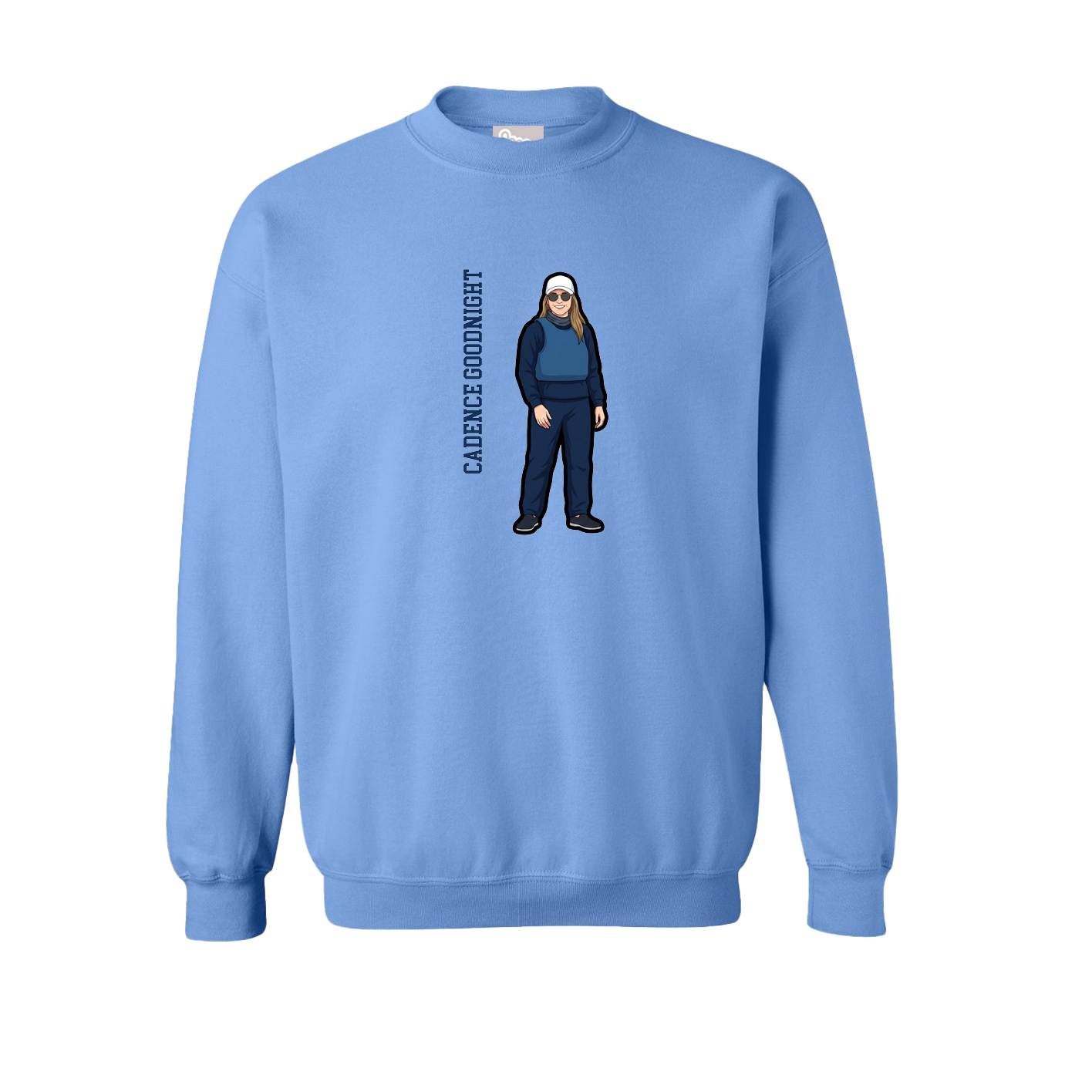 Fleece Crew — Name Vertical in Powder Blue