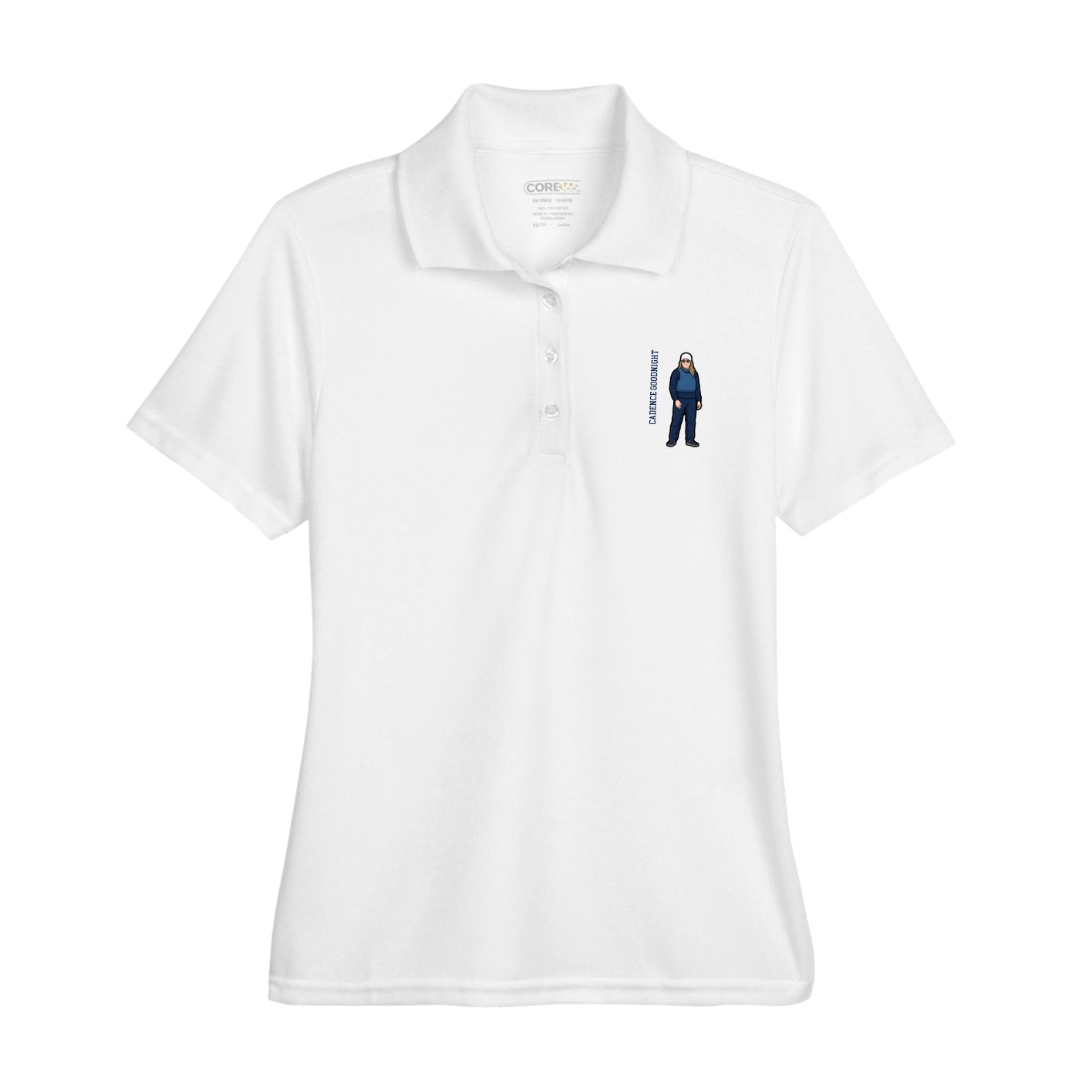 Womens Performance Polo — Name Vertical in White