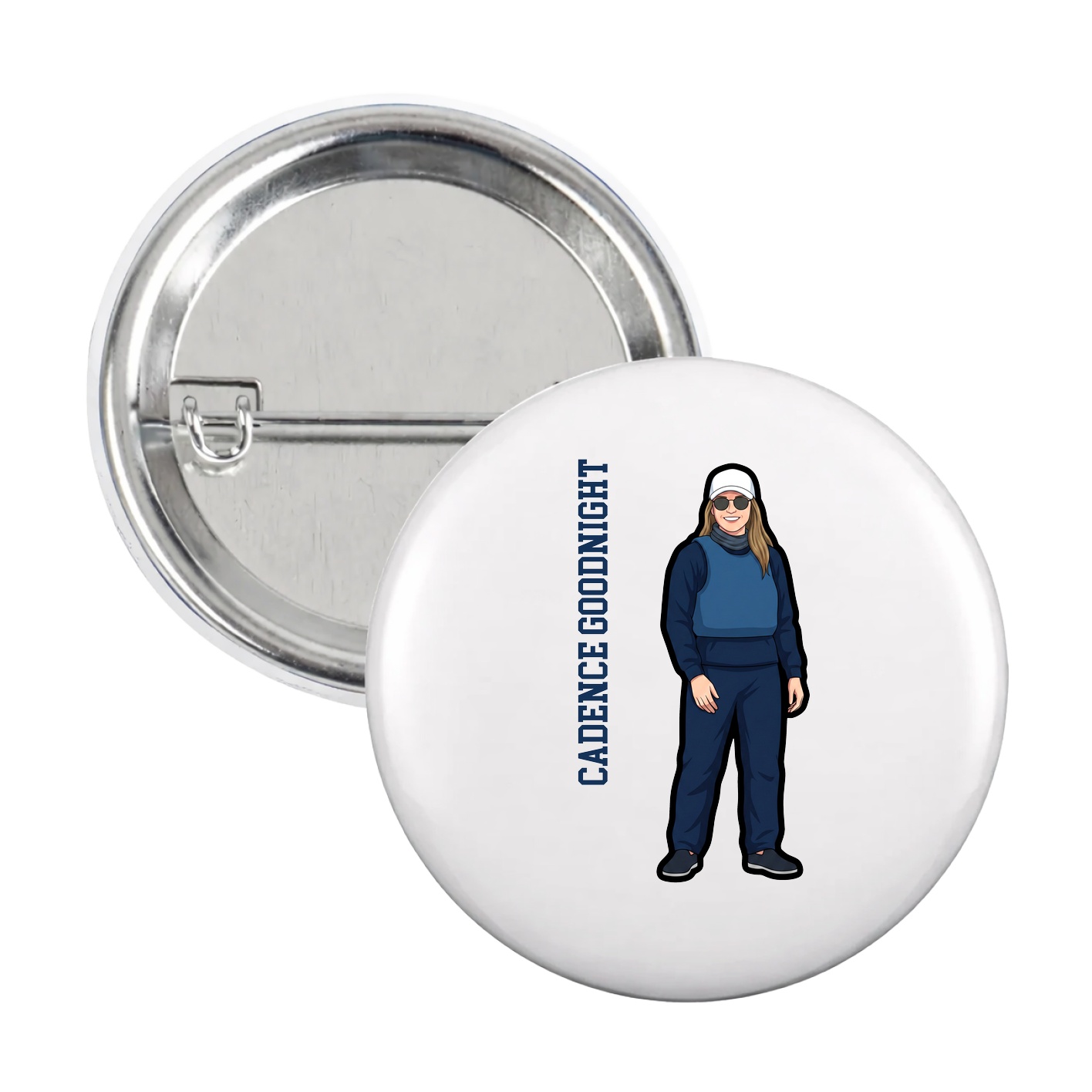 Game Day Button — Name Vertical in White
