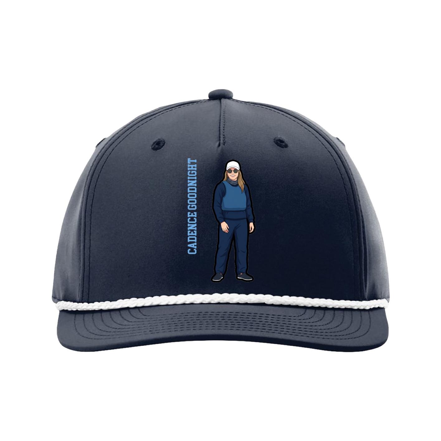 Five-Panel Classic Rope Cap — Name Vertical in Navy