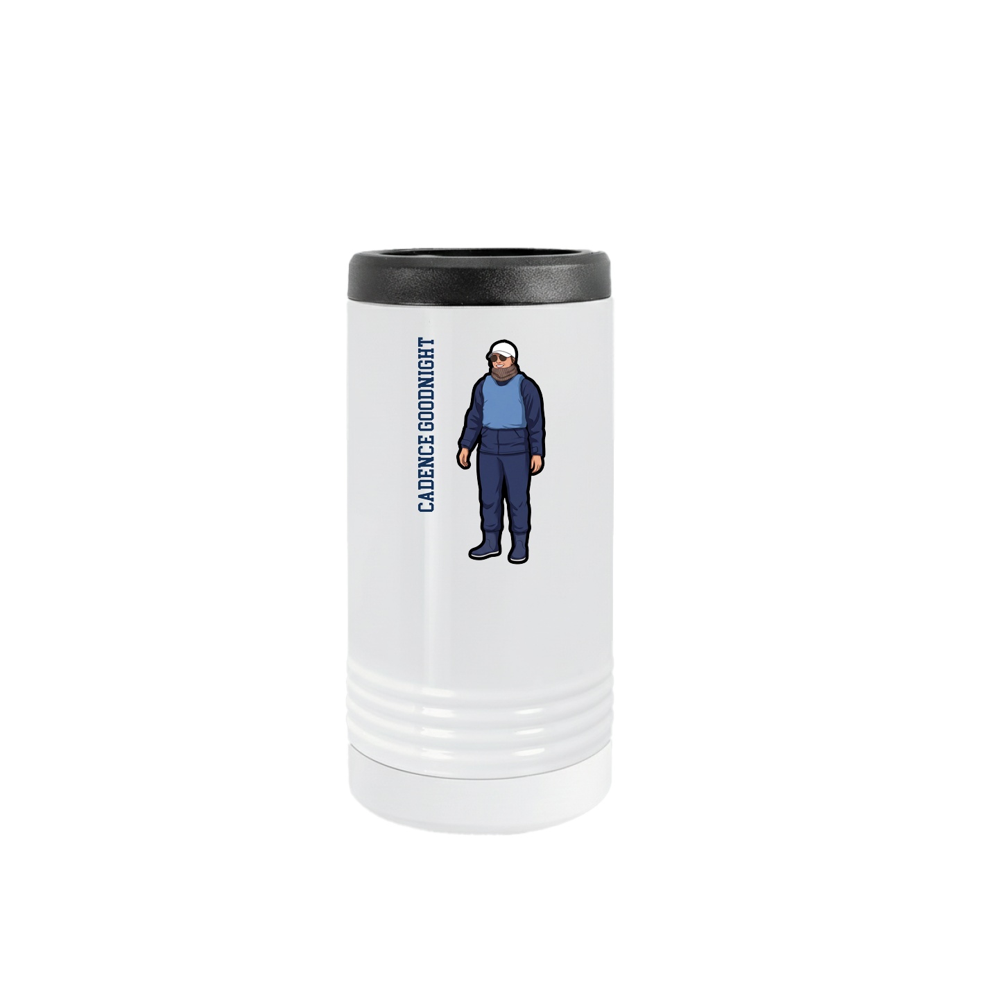 Slim Beverage Holder — Name Vertical in White
