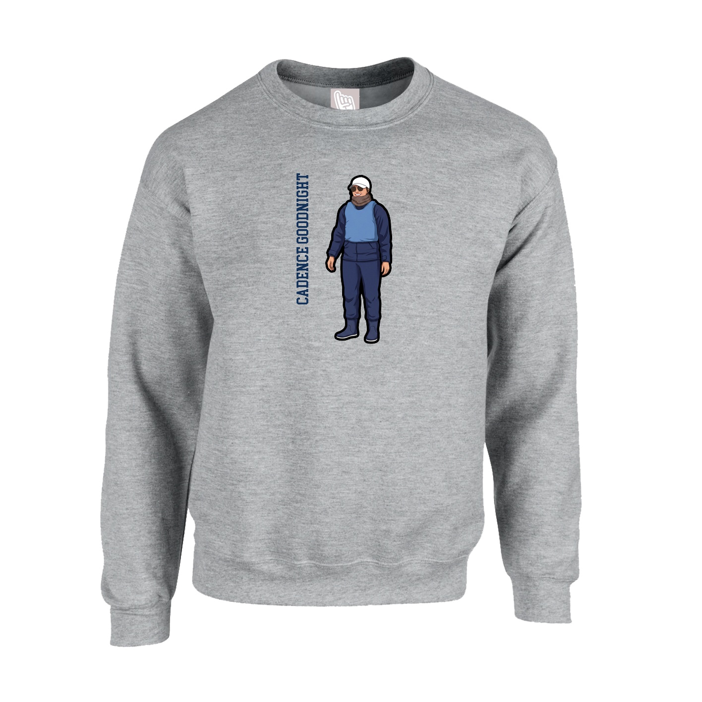 Fleece Crew — Name Vertical in Grey