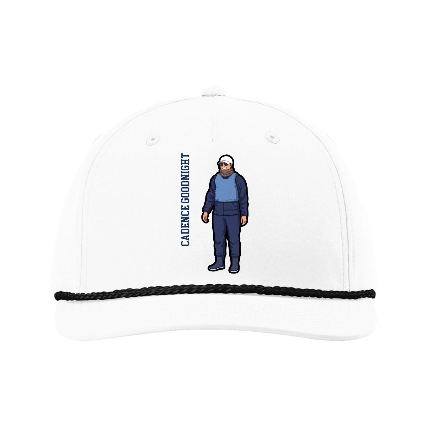 Five-Panel Classic Rope Cap — Name Vertical in White