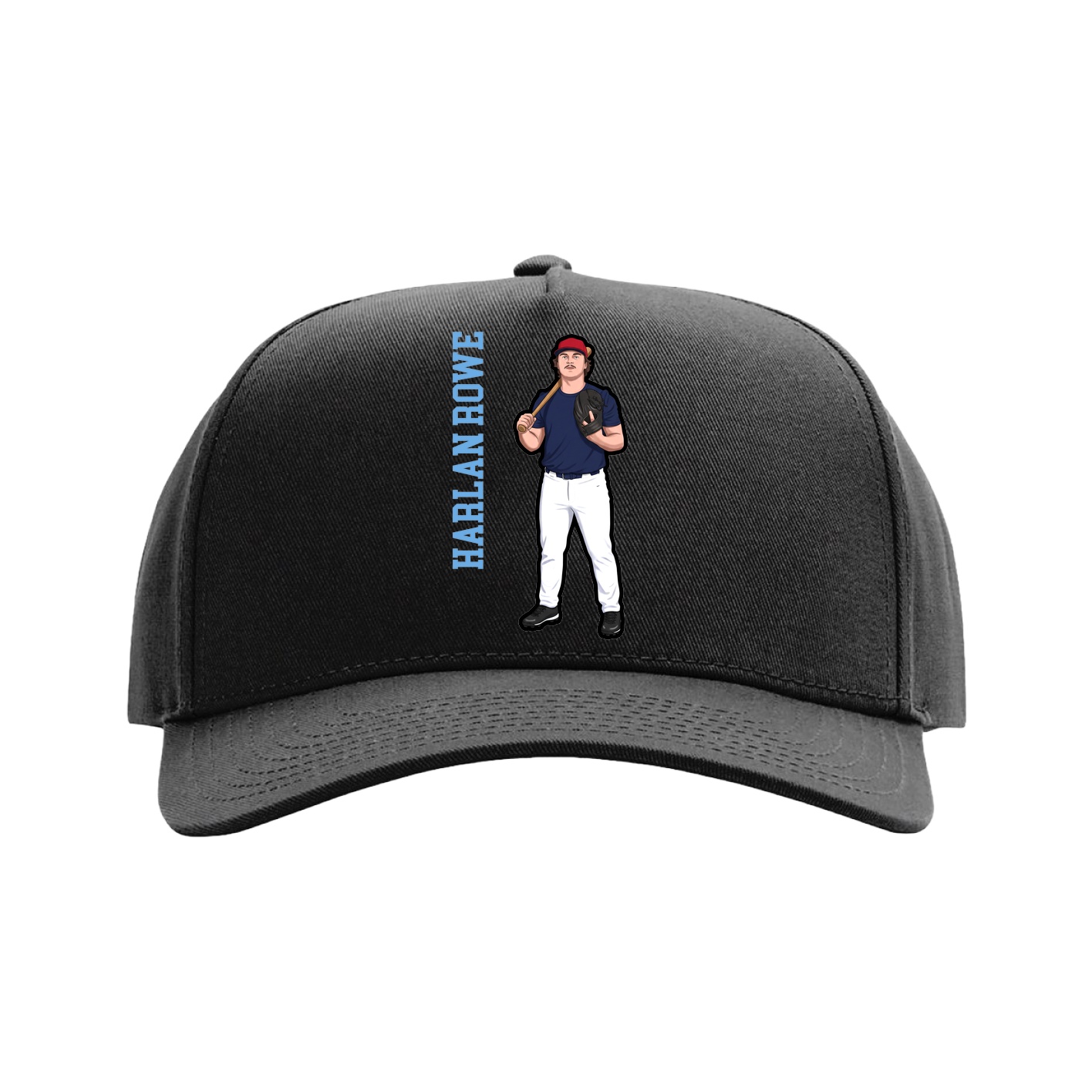 Full Fabric Five-Panel Champ Cap — Name Vertical in Black
