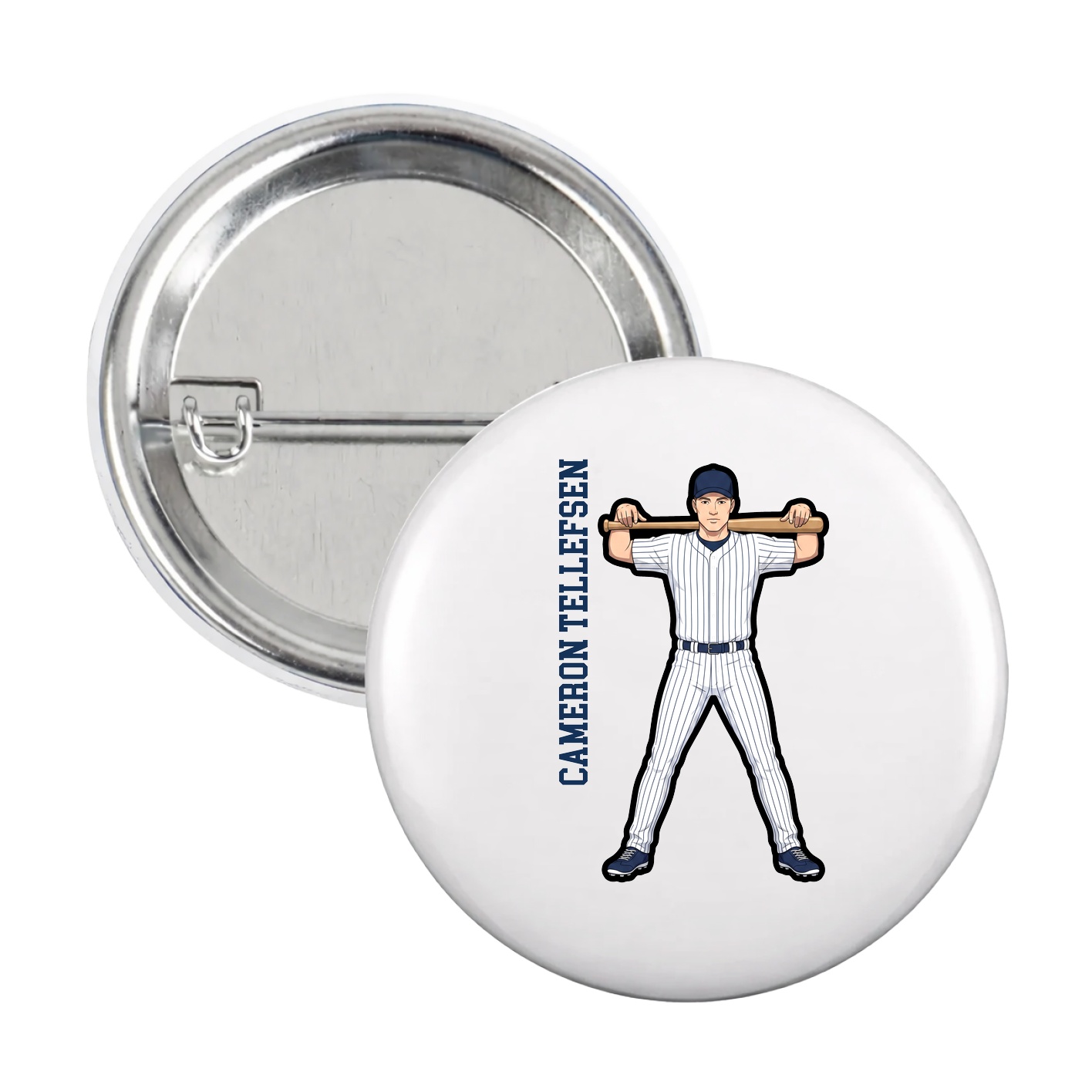Game Day Button — Name Vertical in White