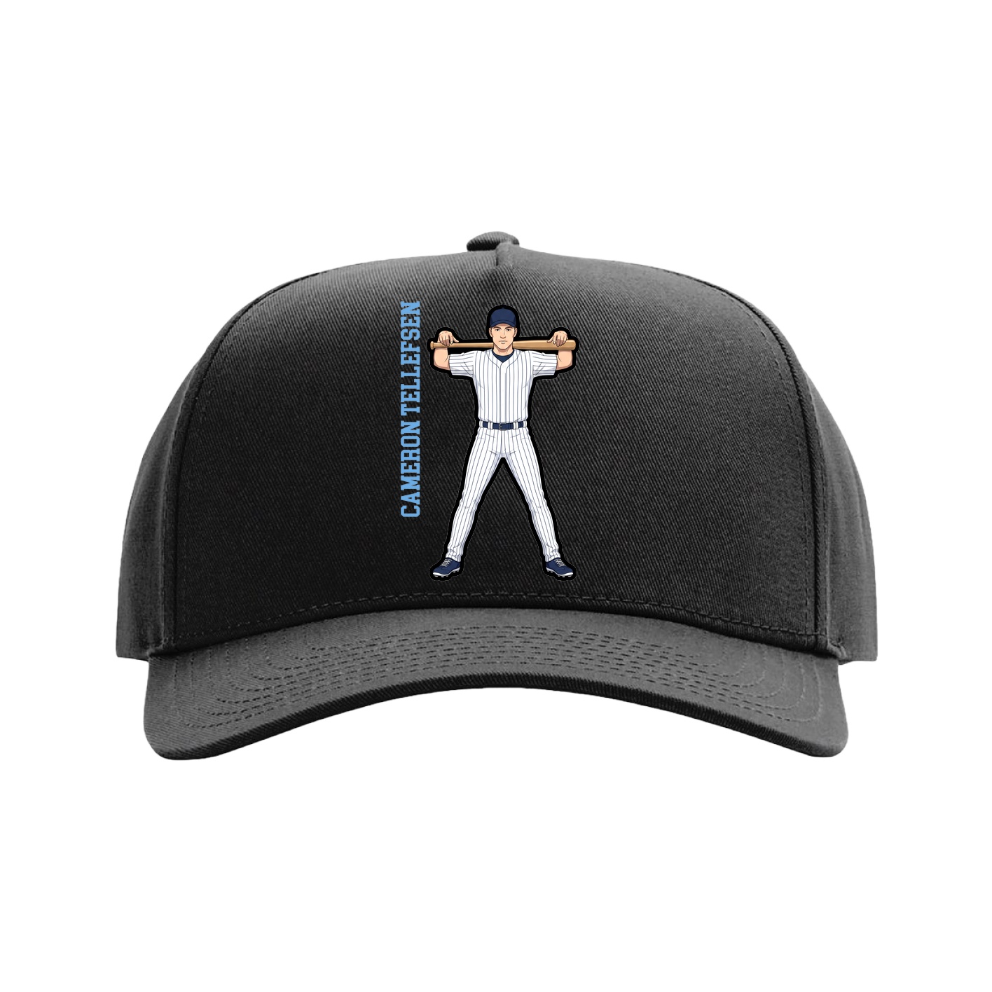 Full Fabric Five-Panel Champ Cap — Name Vertical in Black