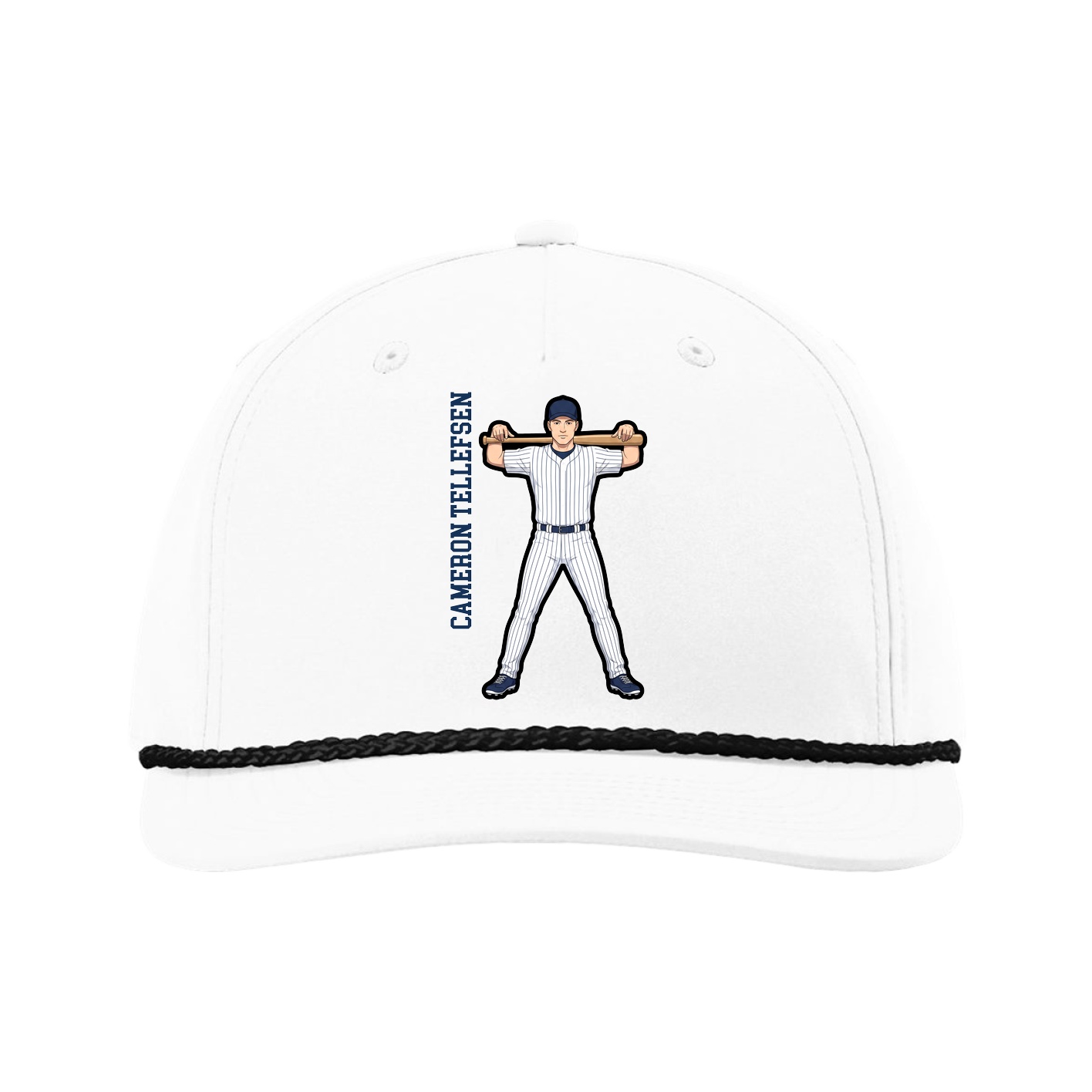 Five-Panel Classic Rope Cap — Name Vertical in White