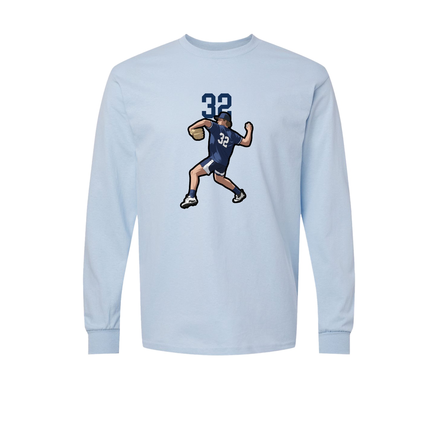 Long Sleeve Tee — Number Top in Light Blue