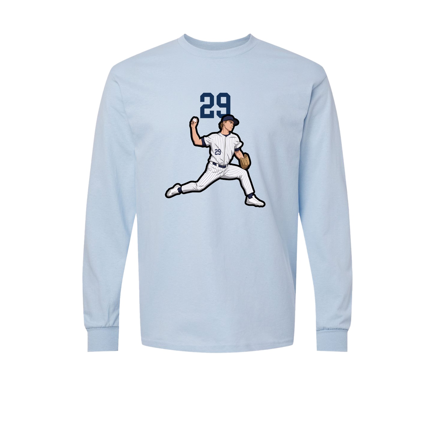 Long Sleeve Tee — Number Top in Light Blue