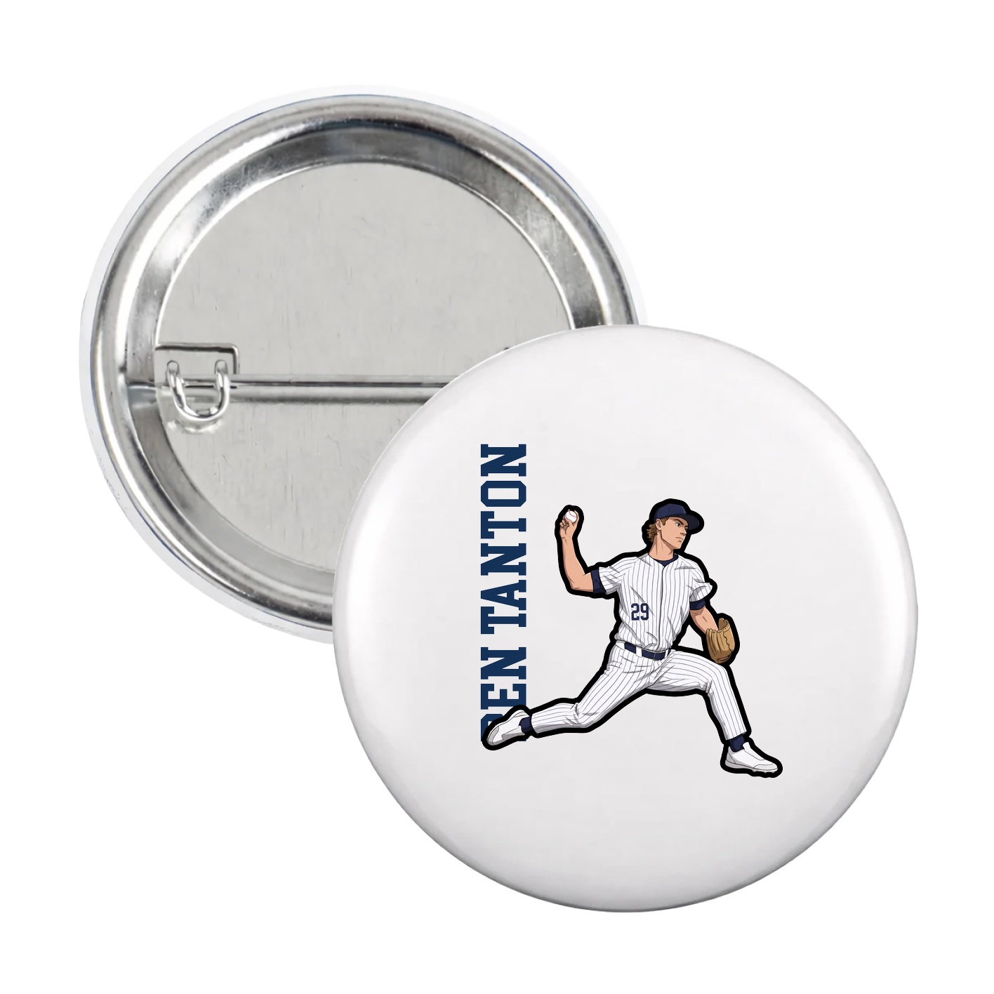 Game Day Button — Name Vertical in White