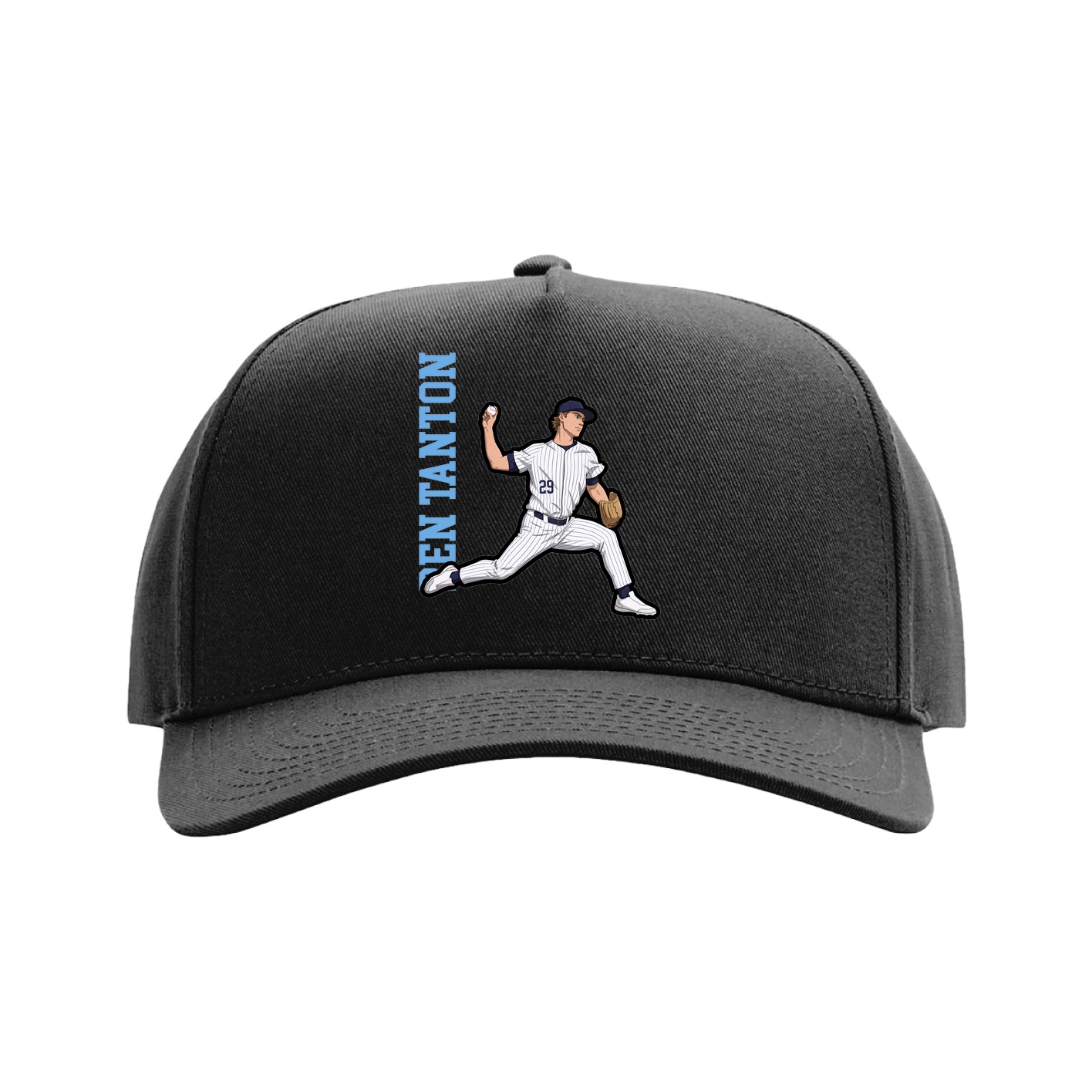 Full Fabric Five-Panel Champ Cap — Name Vertical in Black