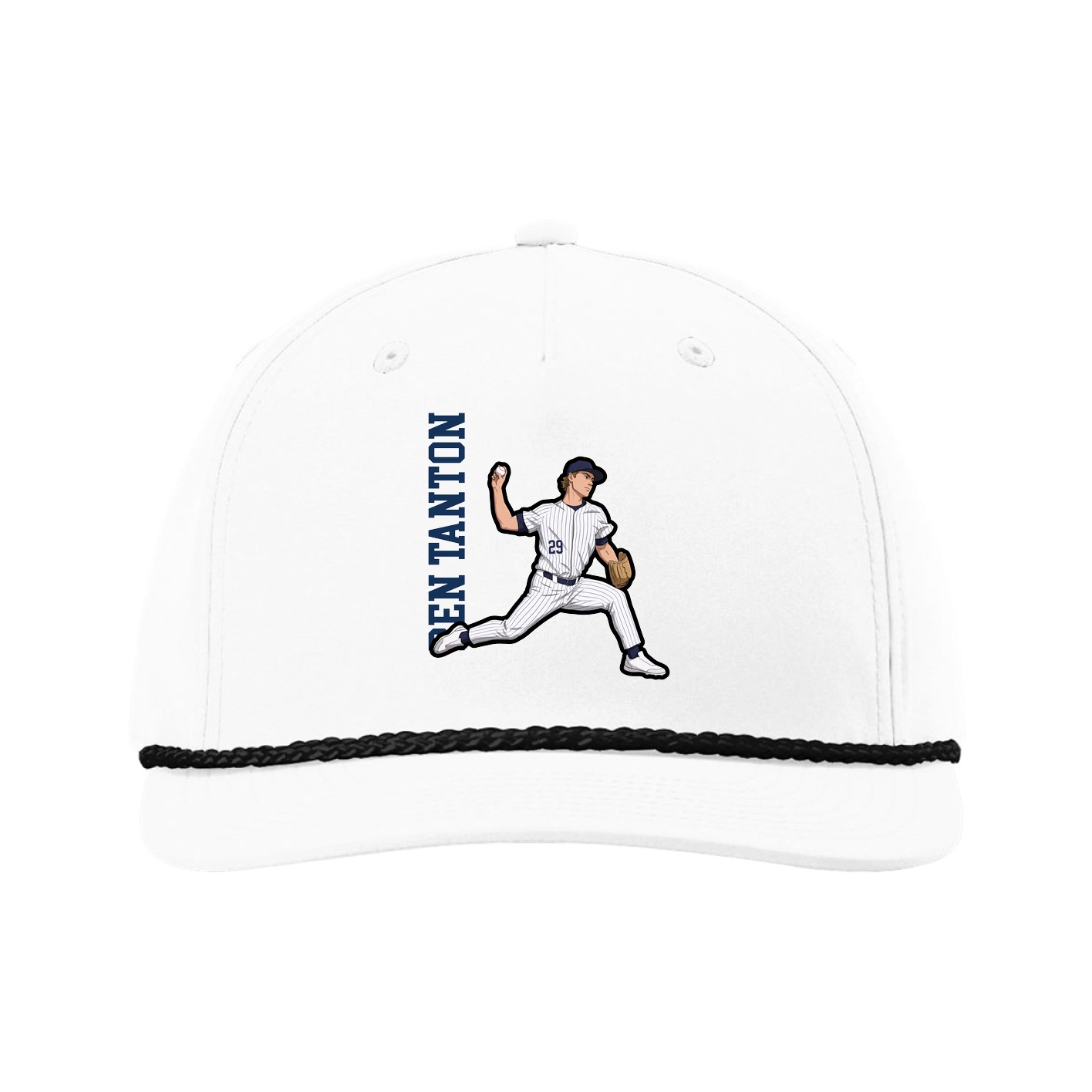Five-Panel Classic Rope Cap — Name Vertical in White