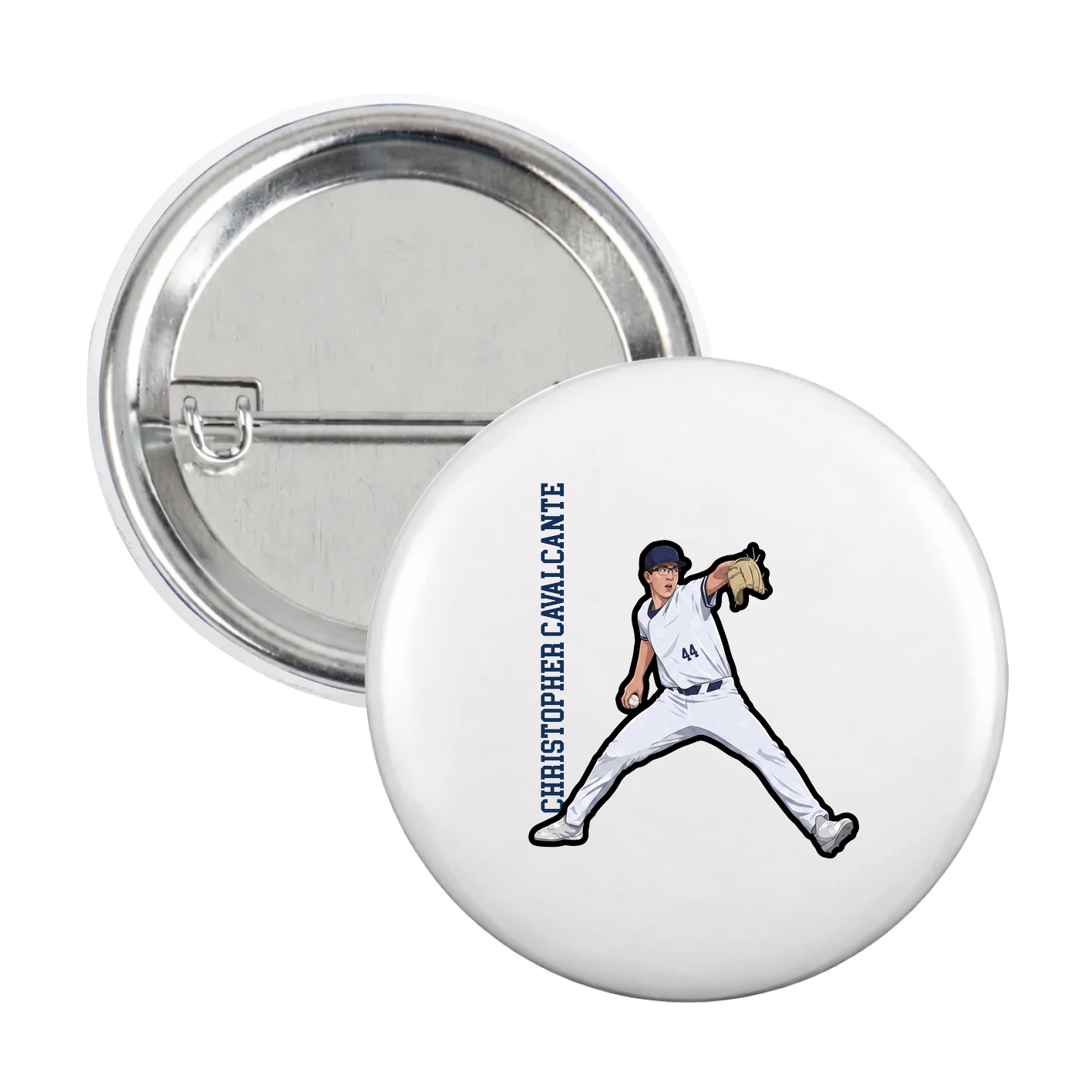 Game Day Button — Name Vertical in White