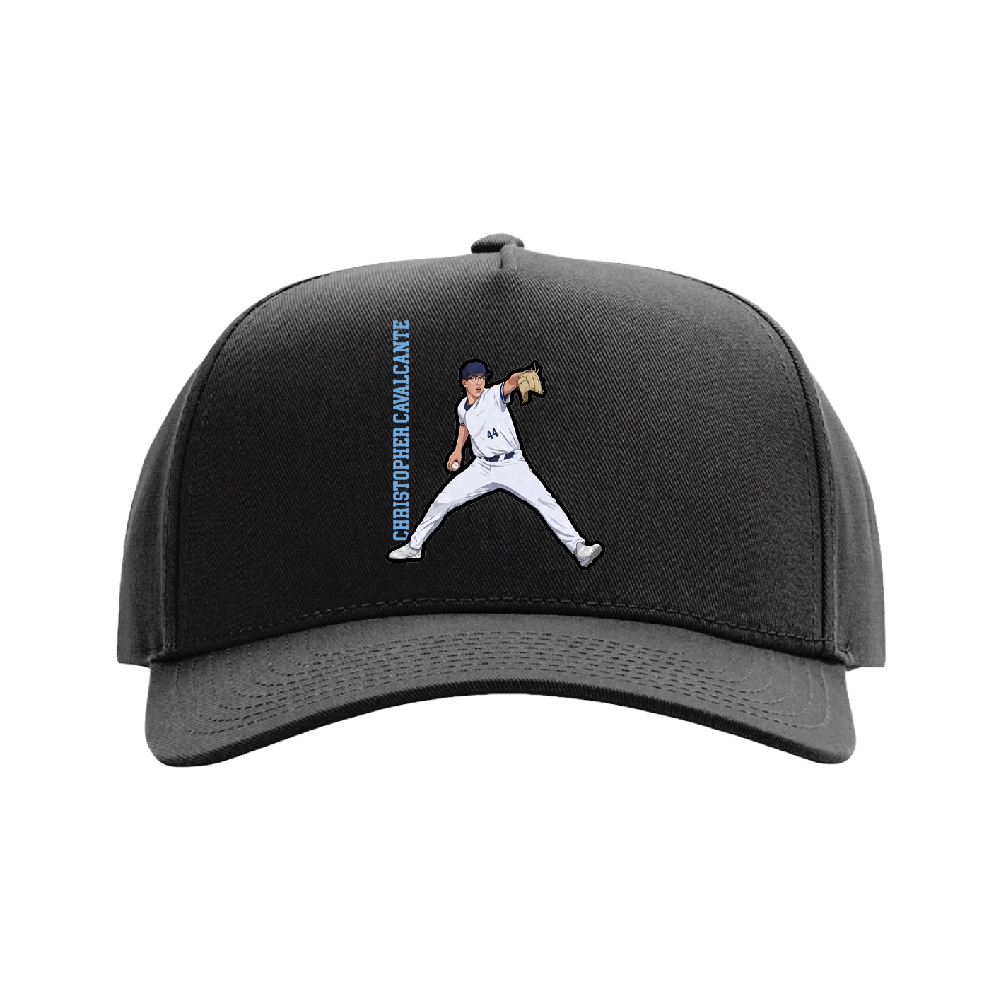 Full Fabric Five-Panel Champ Cap — Name Vertical in Black