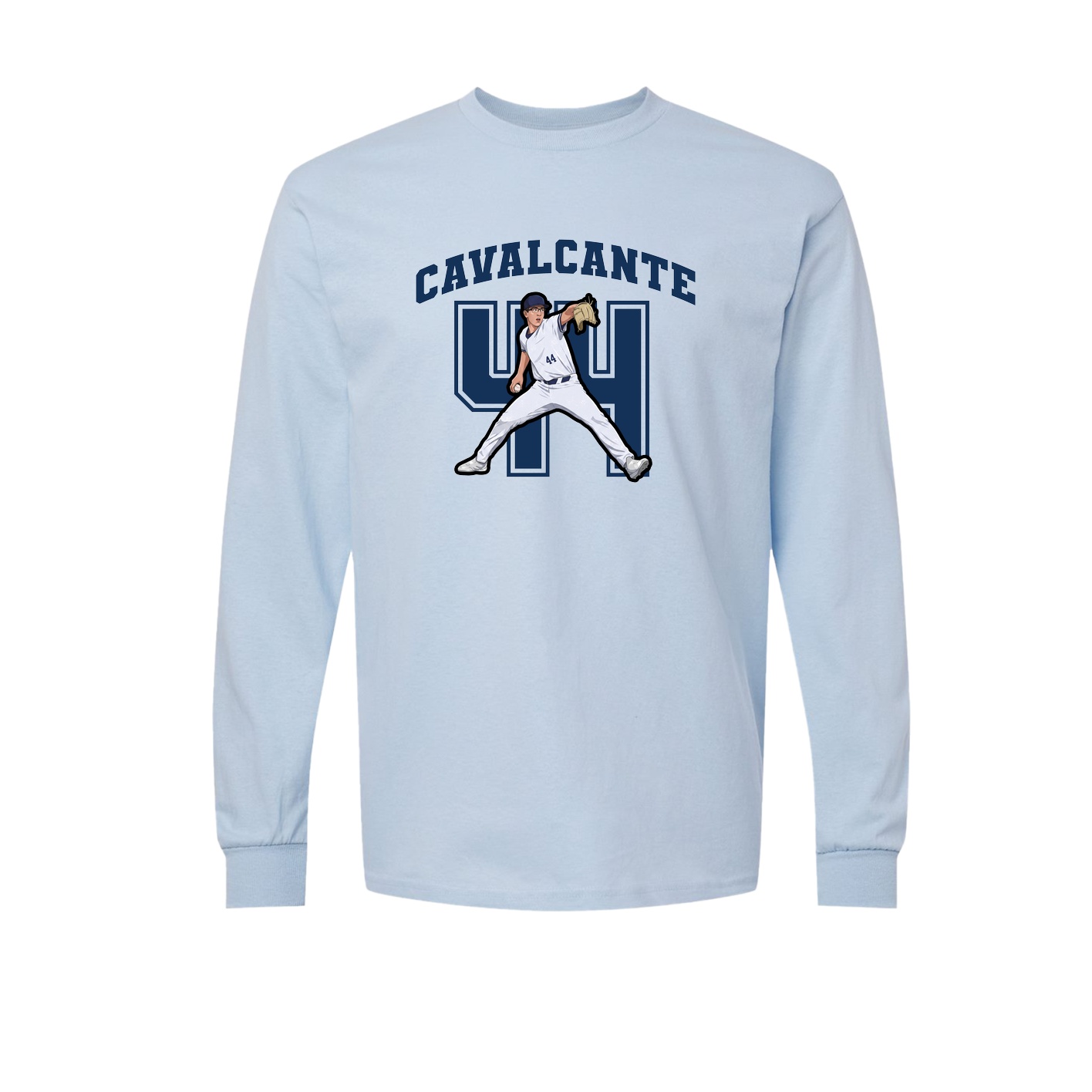 Long Sleeve Tee — Number in Light Blue