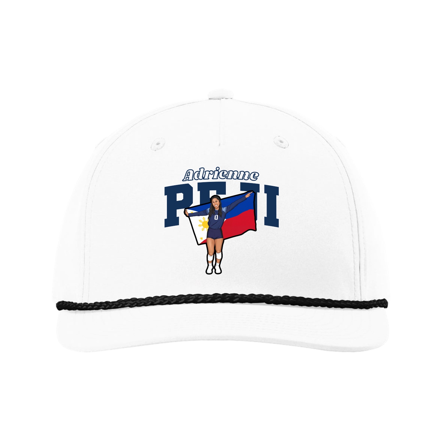 Five-Panel Classic Rope Cap — Name Arch in White