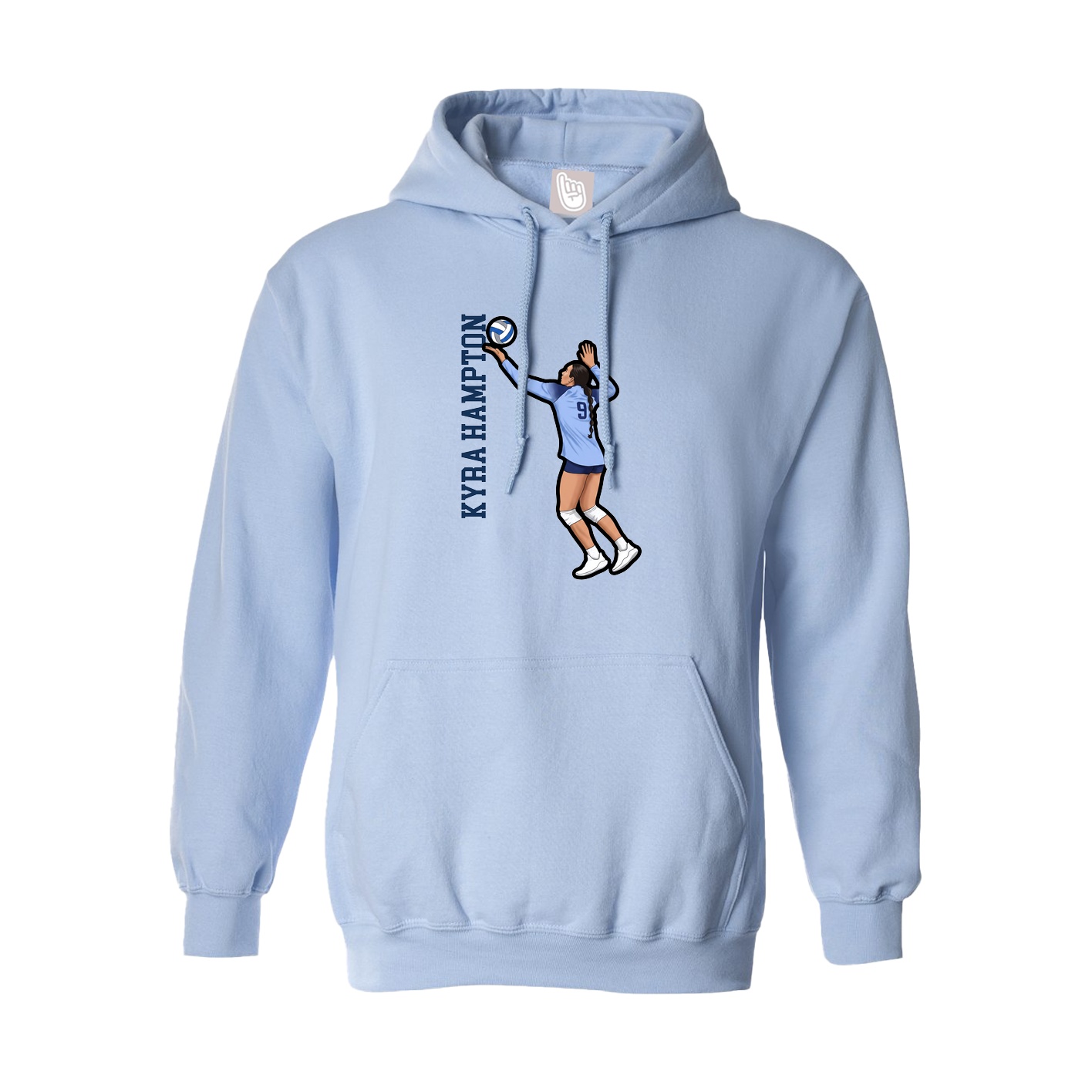 Hoodie — Name Vertical in Light Blue