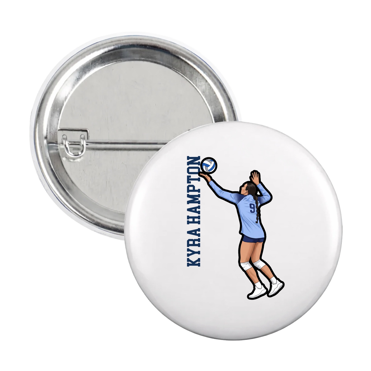 Game Day Button — Name Vertical in White