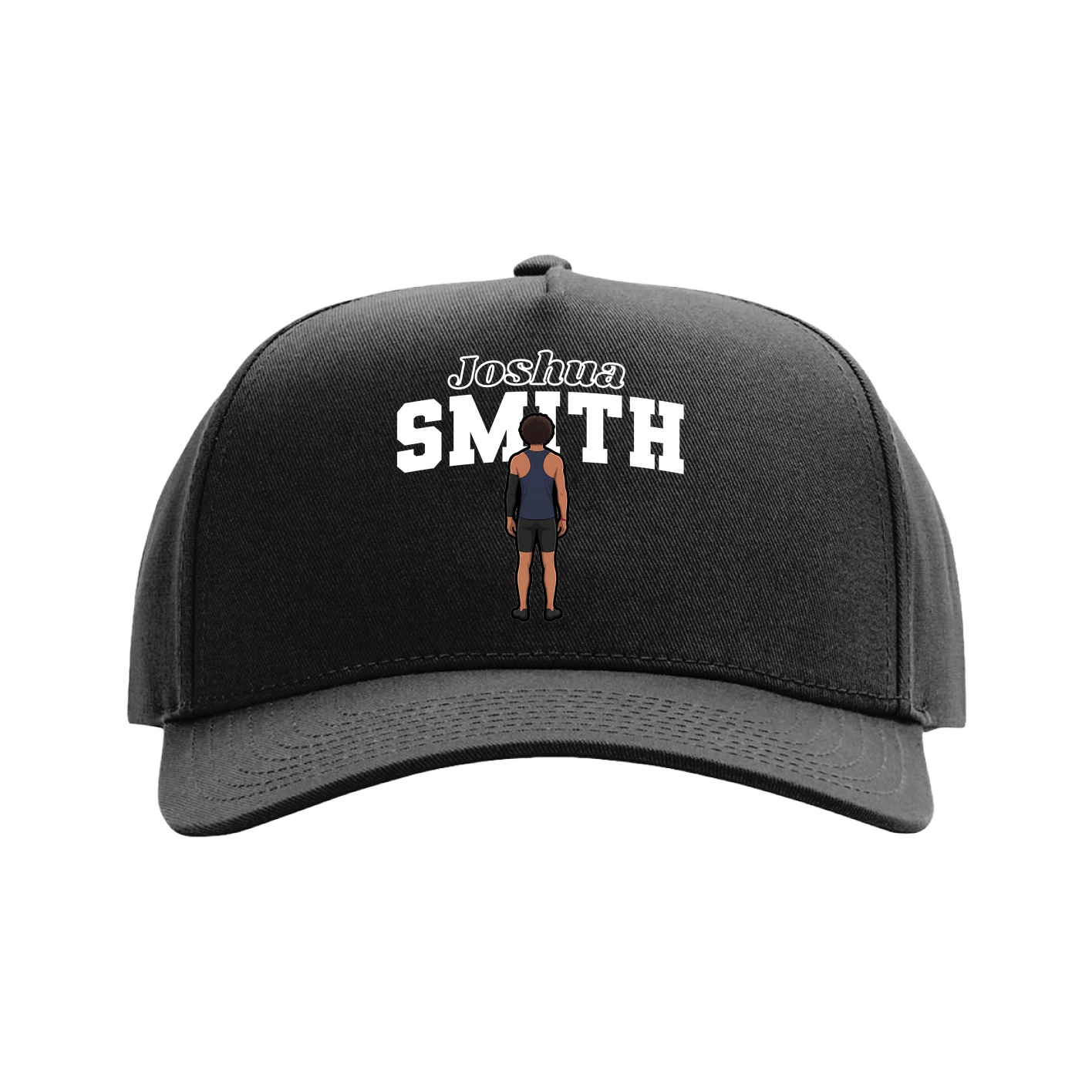 Full Fabric Five-Panel Champ Cap — Name Arch in Black