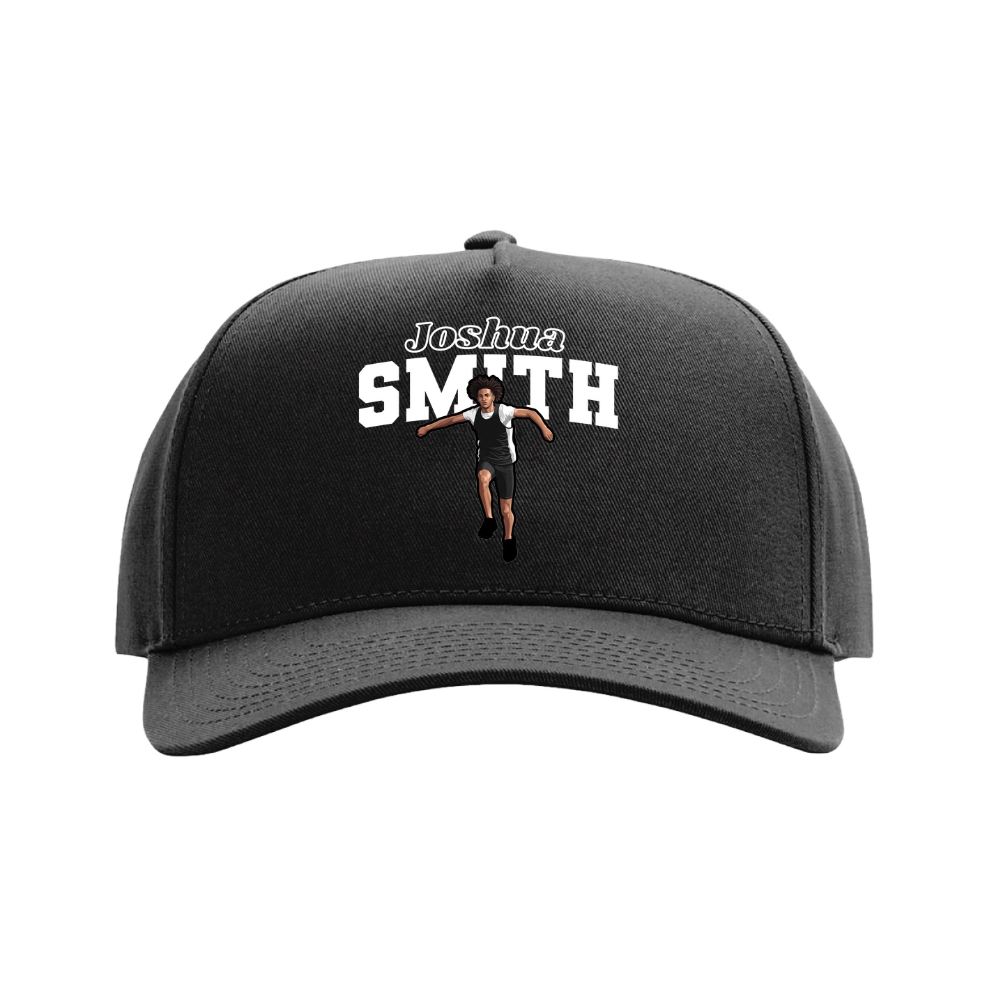 Full Fabric Five-Panel Champ Cap — Name Arch in Black